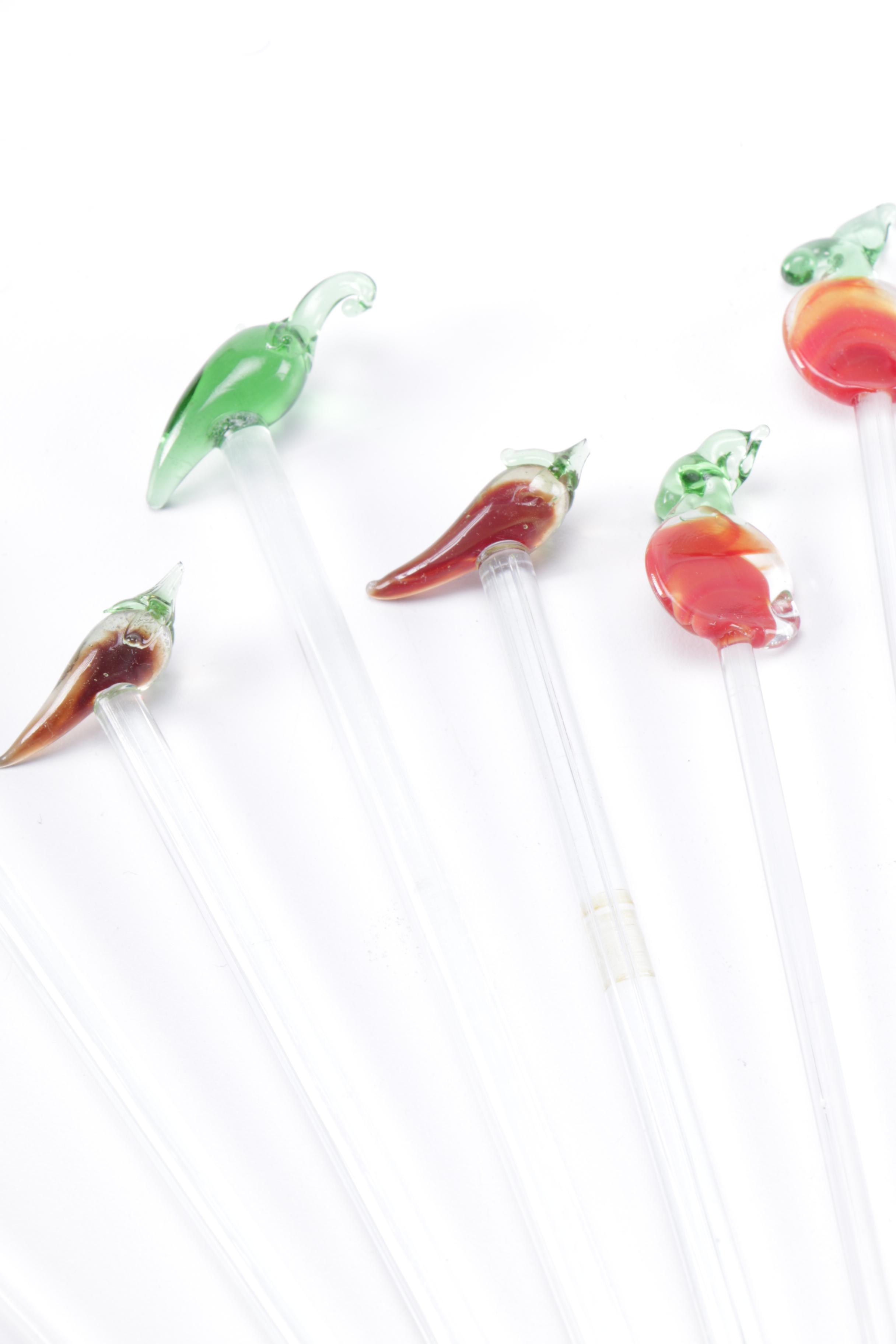Collection of Vintage Glass Cocktail Stirrers