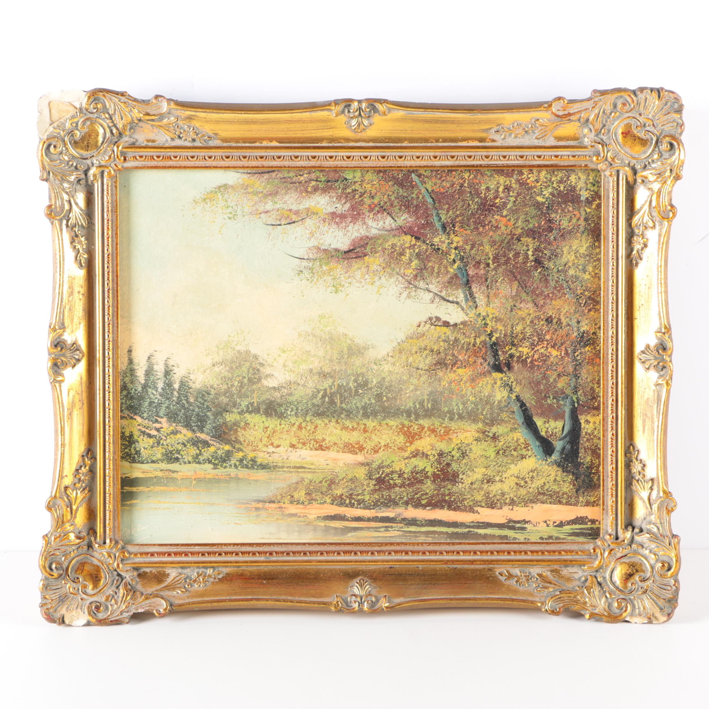 Signed Oil on Canvas Landscape Painting