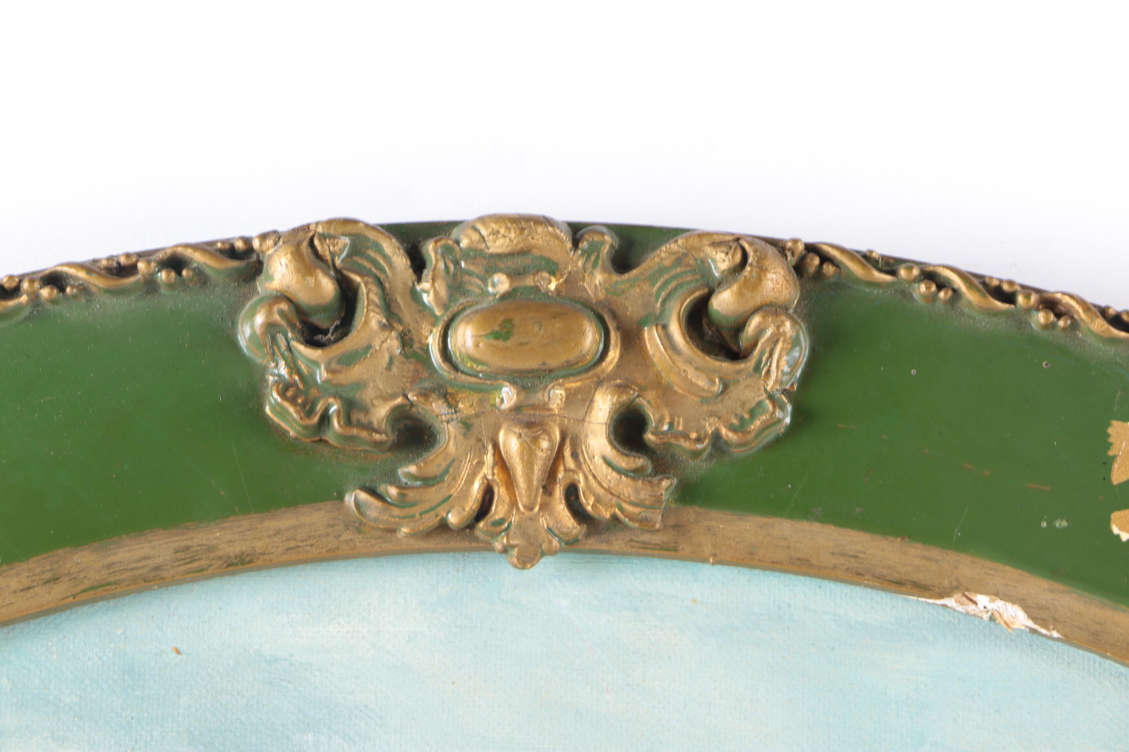 Signed Oil on Canvas Board Painting of Homestead in Oval Frame