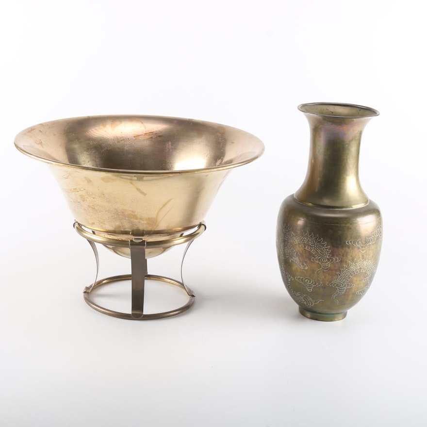 Chinese Style Brass Bowl and Vase