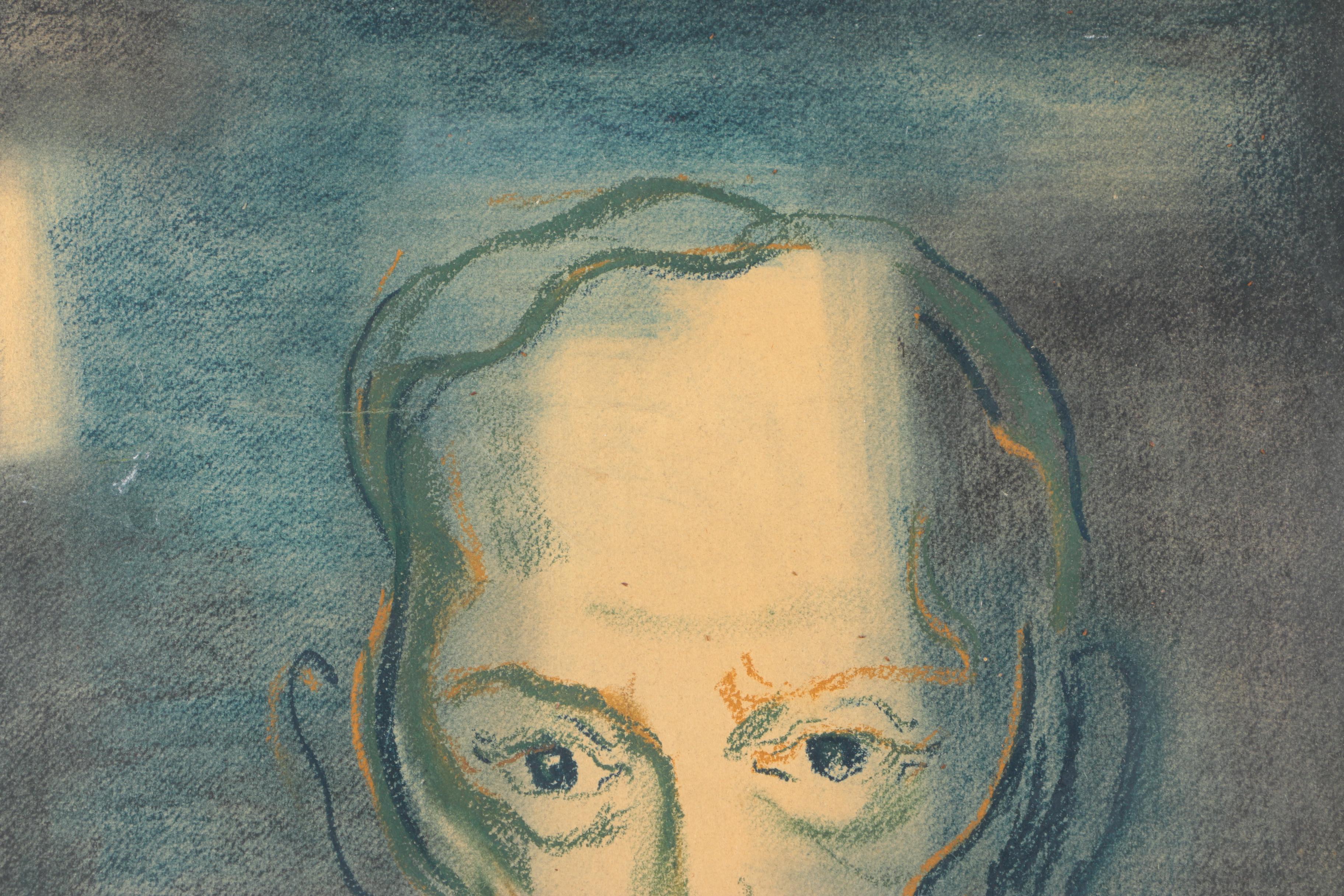 Vintage Signed Pastel on Paper Portrait of Man