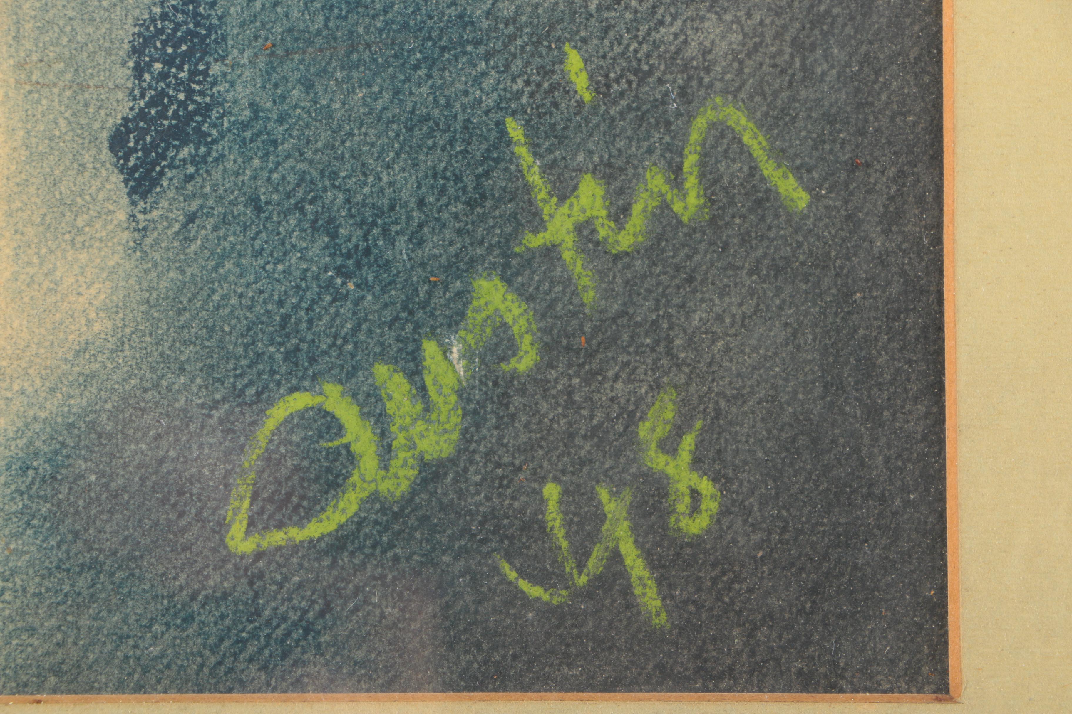 Vintage Signed Pastel on Paper Portrait of Man