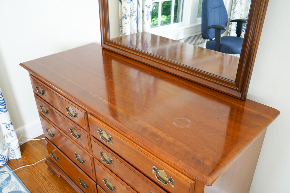 Ethan Allen Early American Solid Cherry Dresser and Mirror