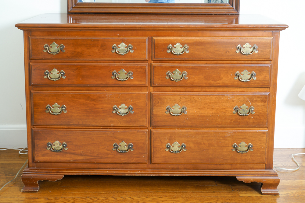 Ethan Allen Early American Solid Cherry Dresser and Mirror