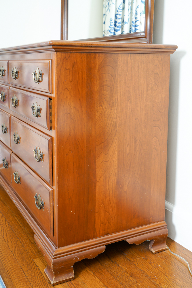 Ethan Allen Early American Solid Cherry Dresser and Mirror