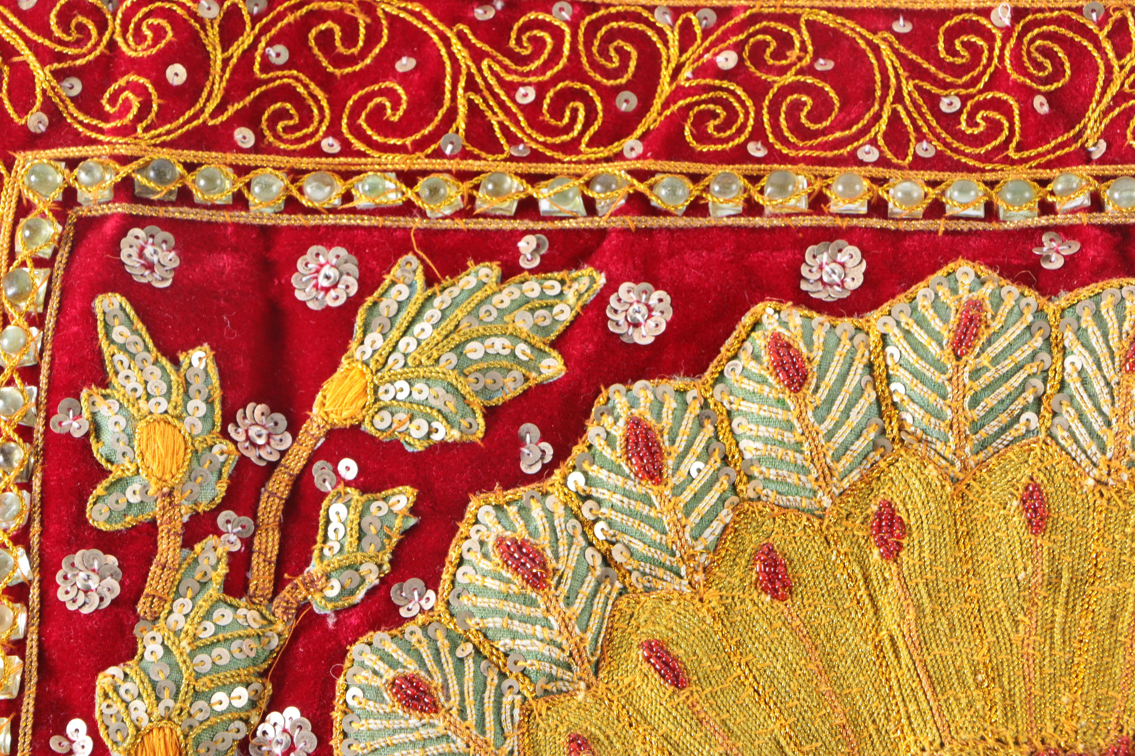 Indian Peacock Embroidered and Sequined Wall Hanging