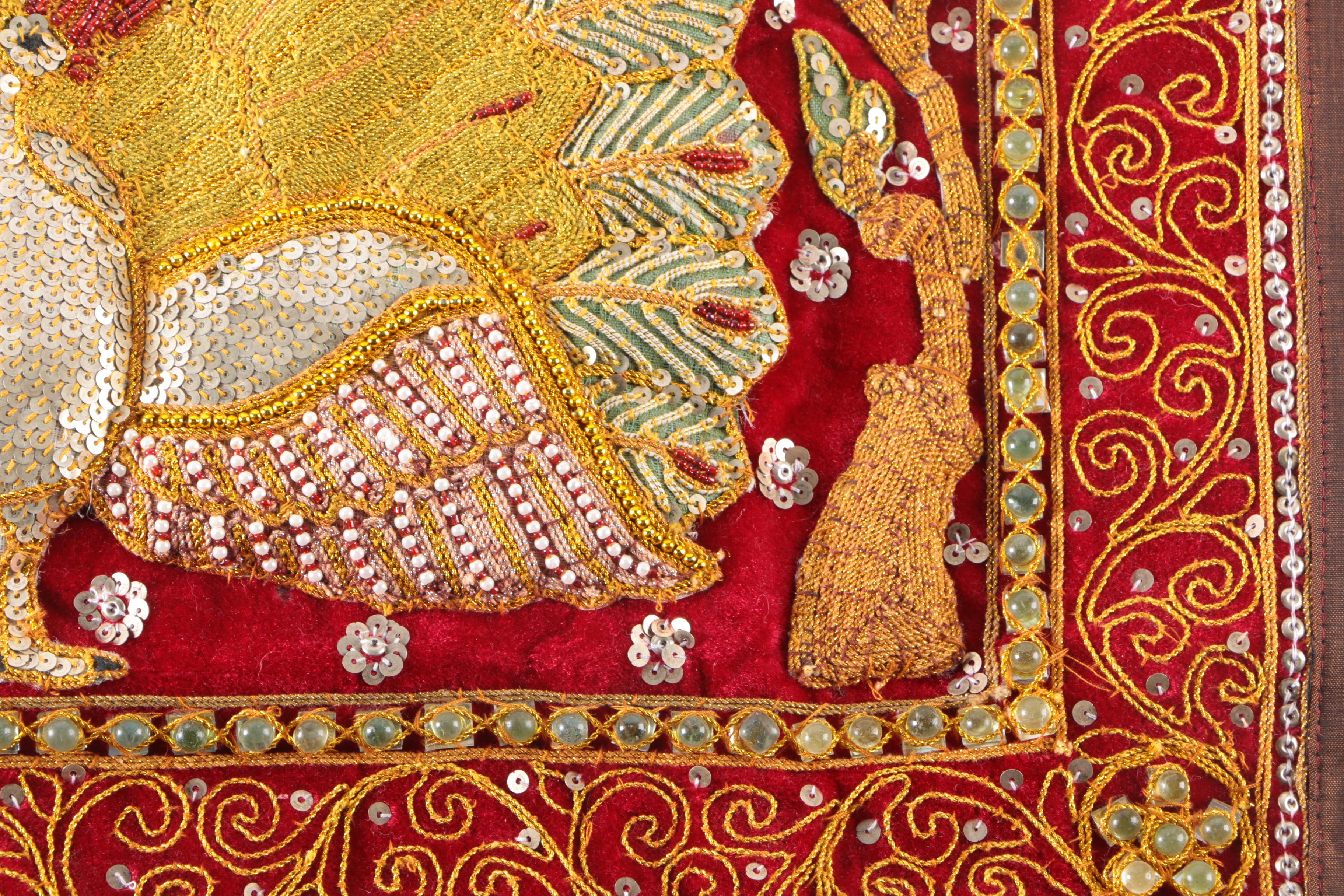 Indian Peacock Embroidered and Sequined Wall Hanging