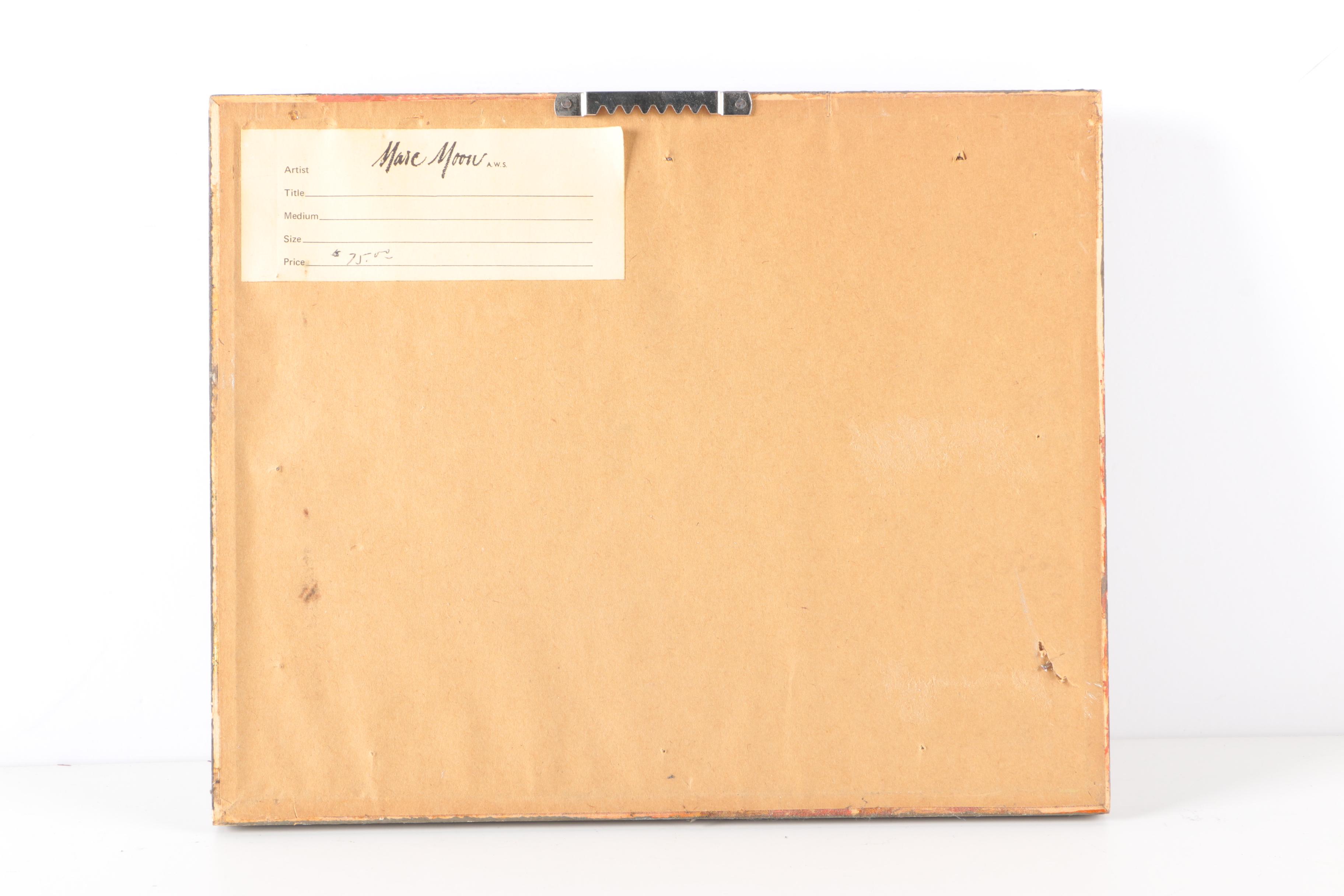 Marc Moon Watercolor Painting on Paper of Winter Landscape