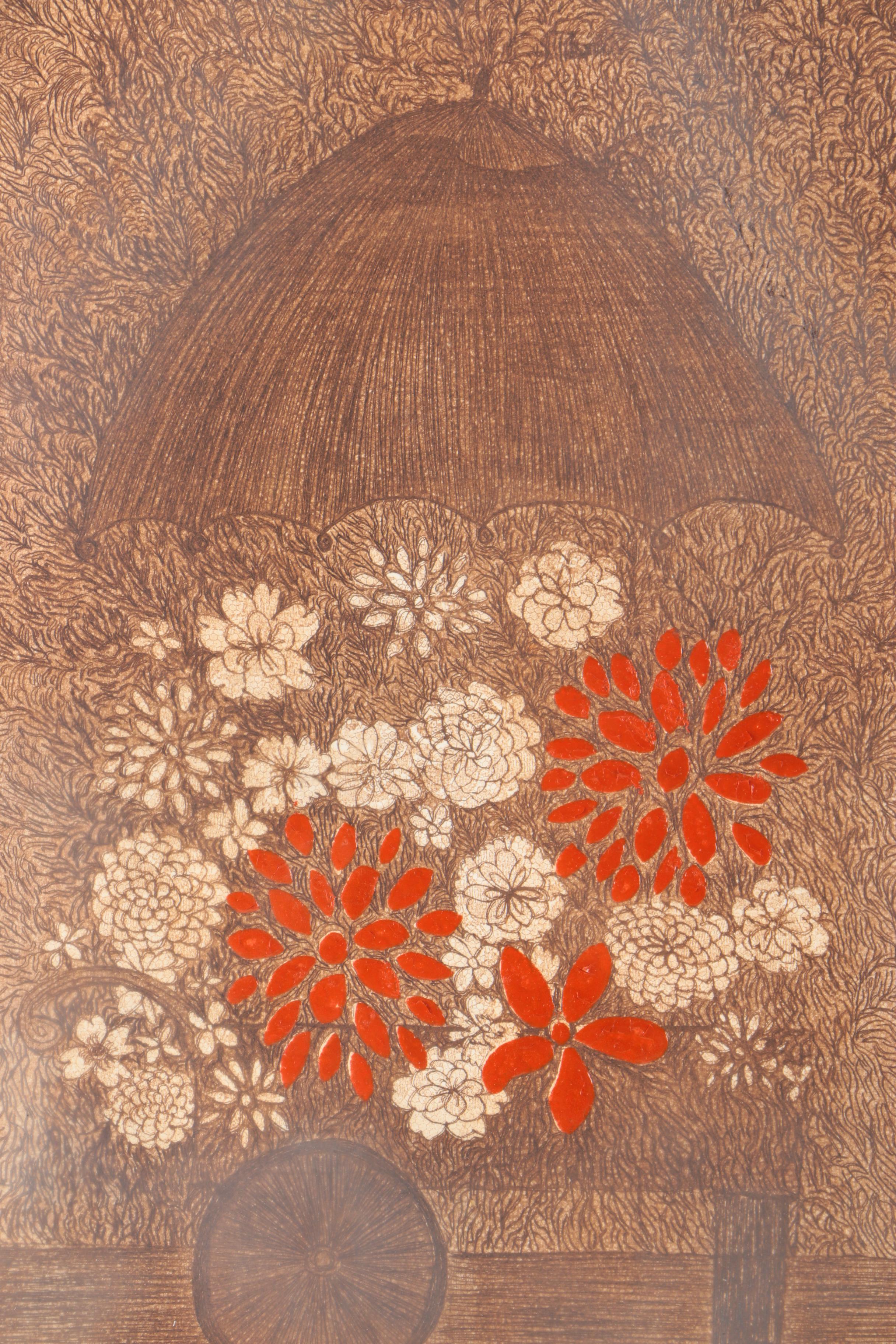 Joy Jerviss Limited Edition Hand Colored Etching "Flower Cart"