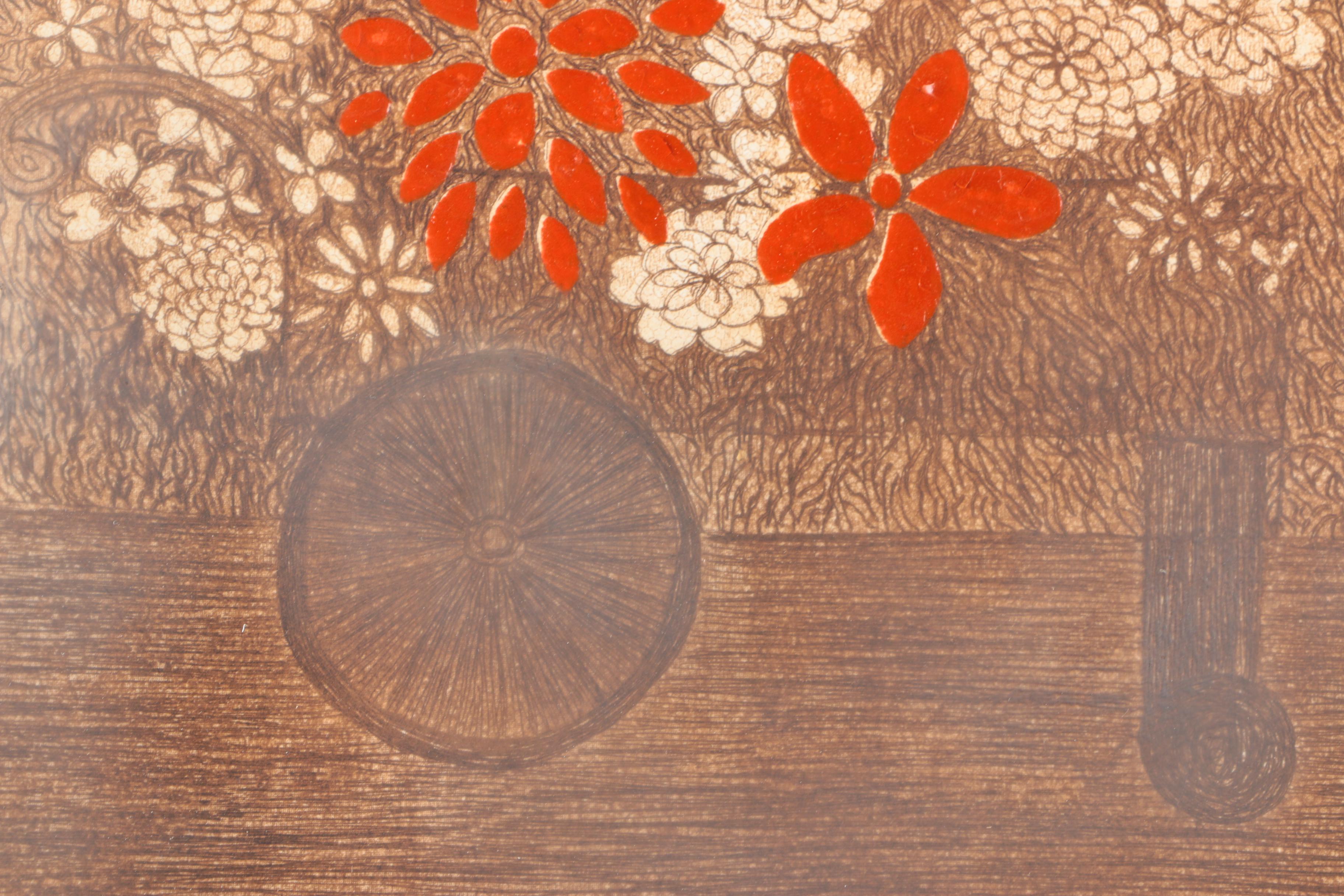 Joy Jerviss Limited Edition Hand Colored Etching "Flower Cart"