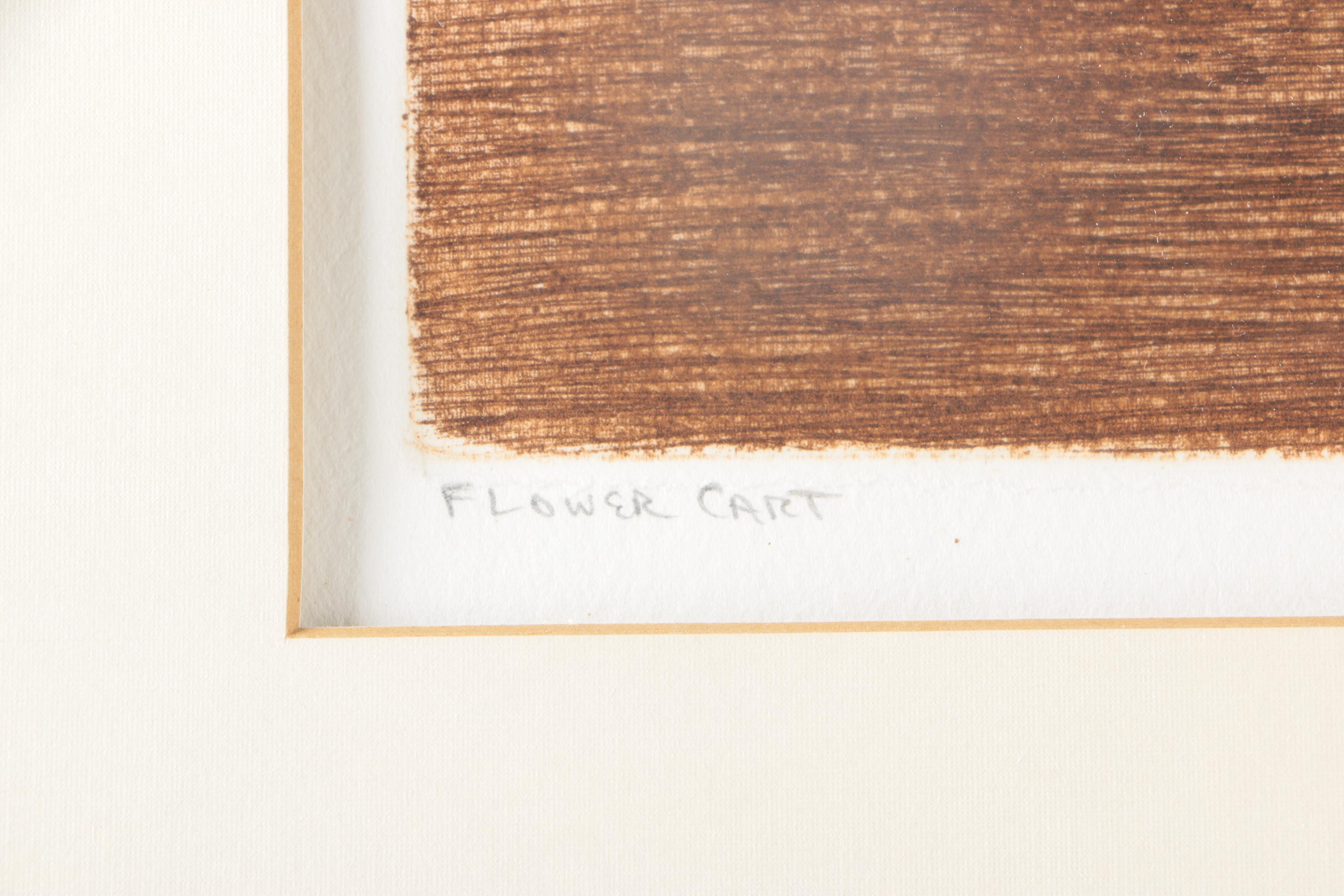 Joy Jerviss Limited Edition Hand Colored Etching "Flower Cart"