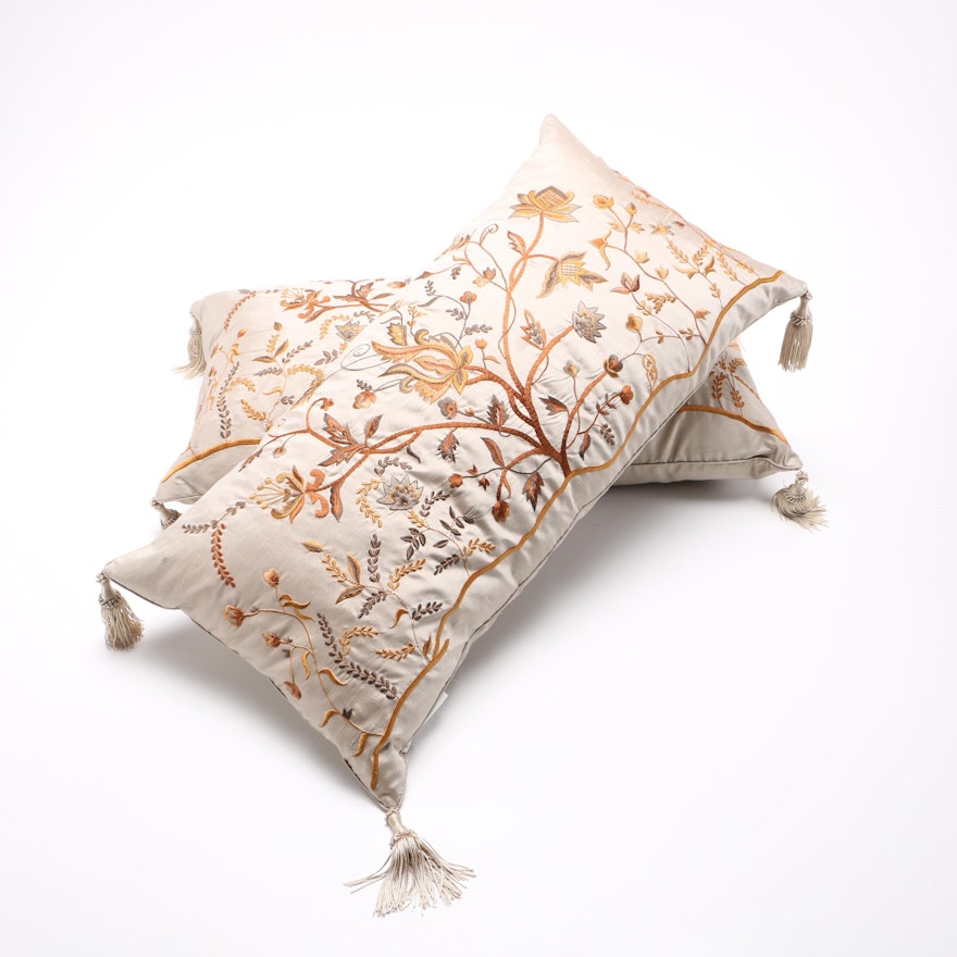 Embroidered Silk and Downfilled Throw Pillows