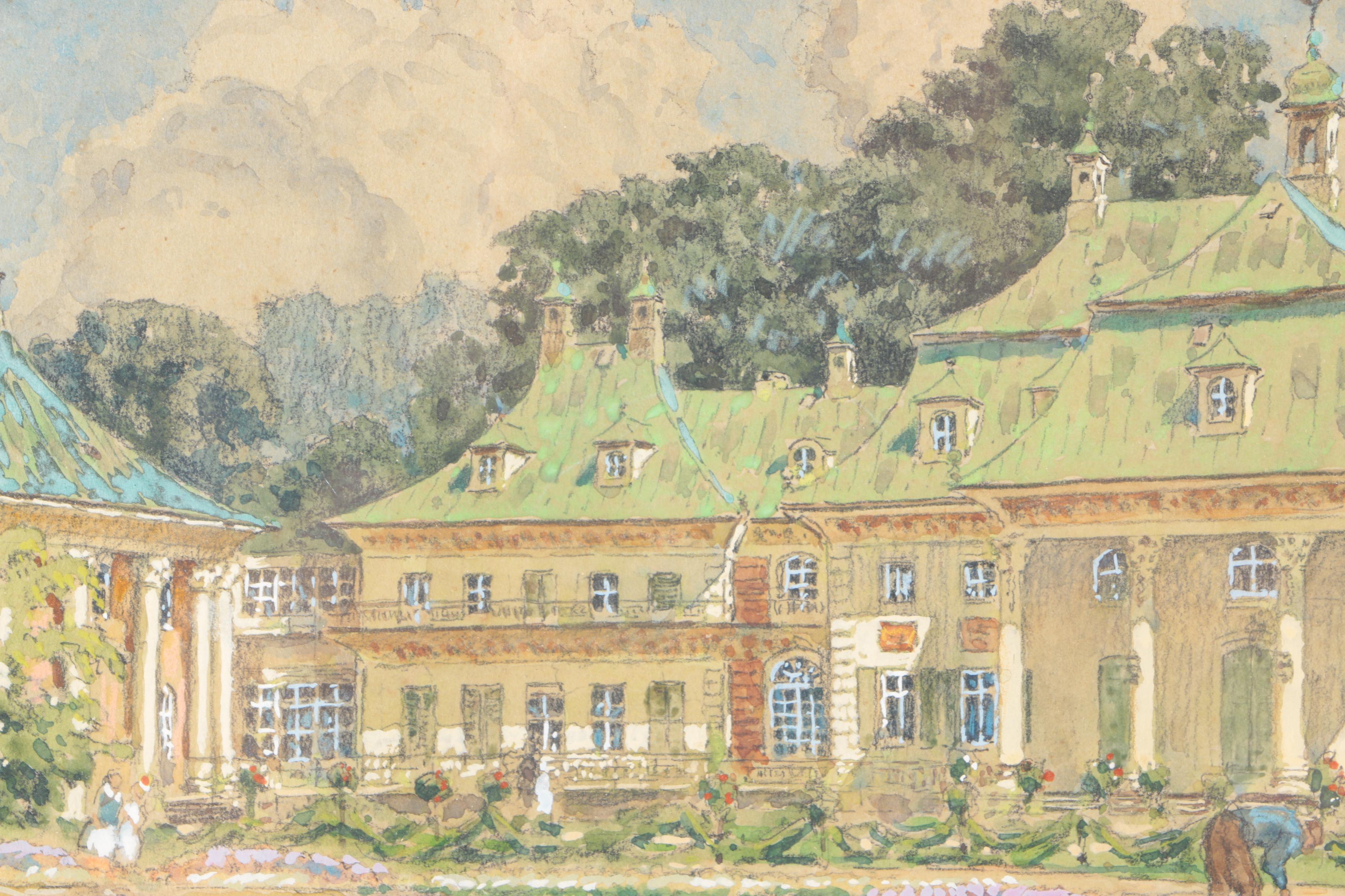 Fritz Dockert Watercolor and Gouache on Paper of Architecture