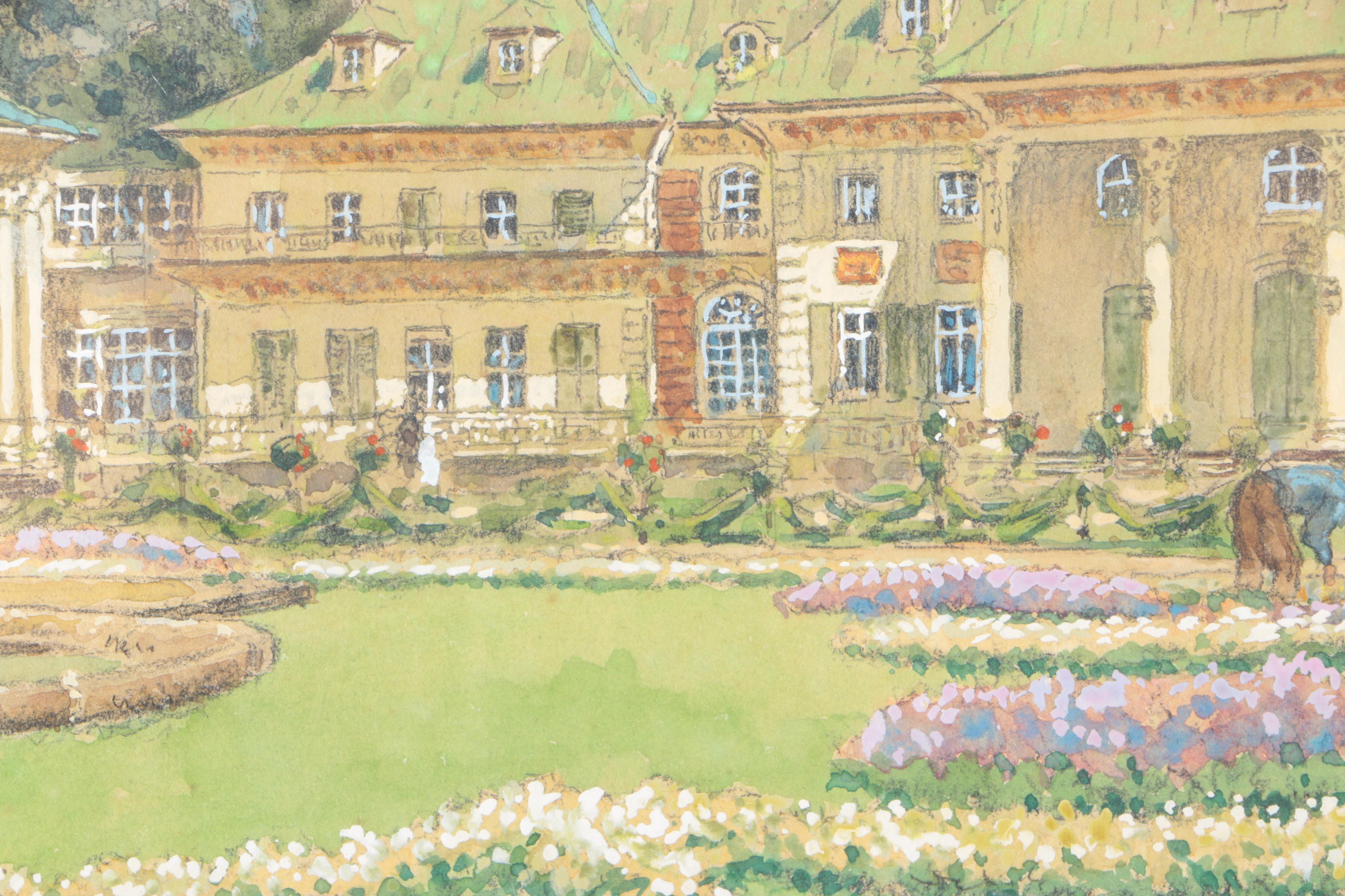 Fritz Dockert Watercolor and Gouache on Paper of Architecture