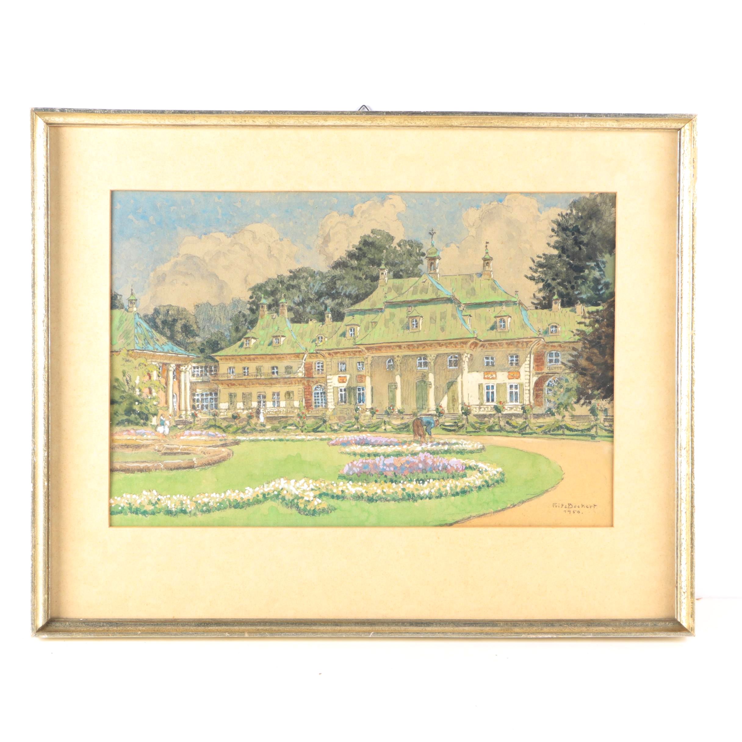 Fritz Dockert Watercolor and Gouache on Paper of Architecture