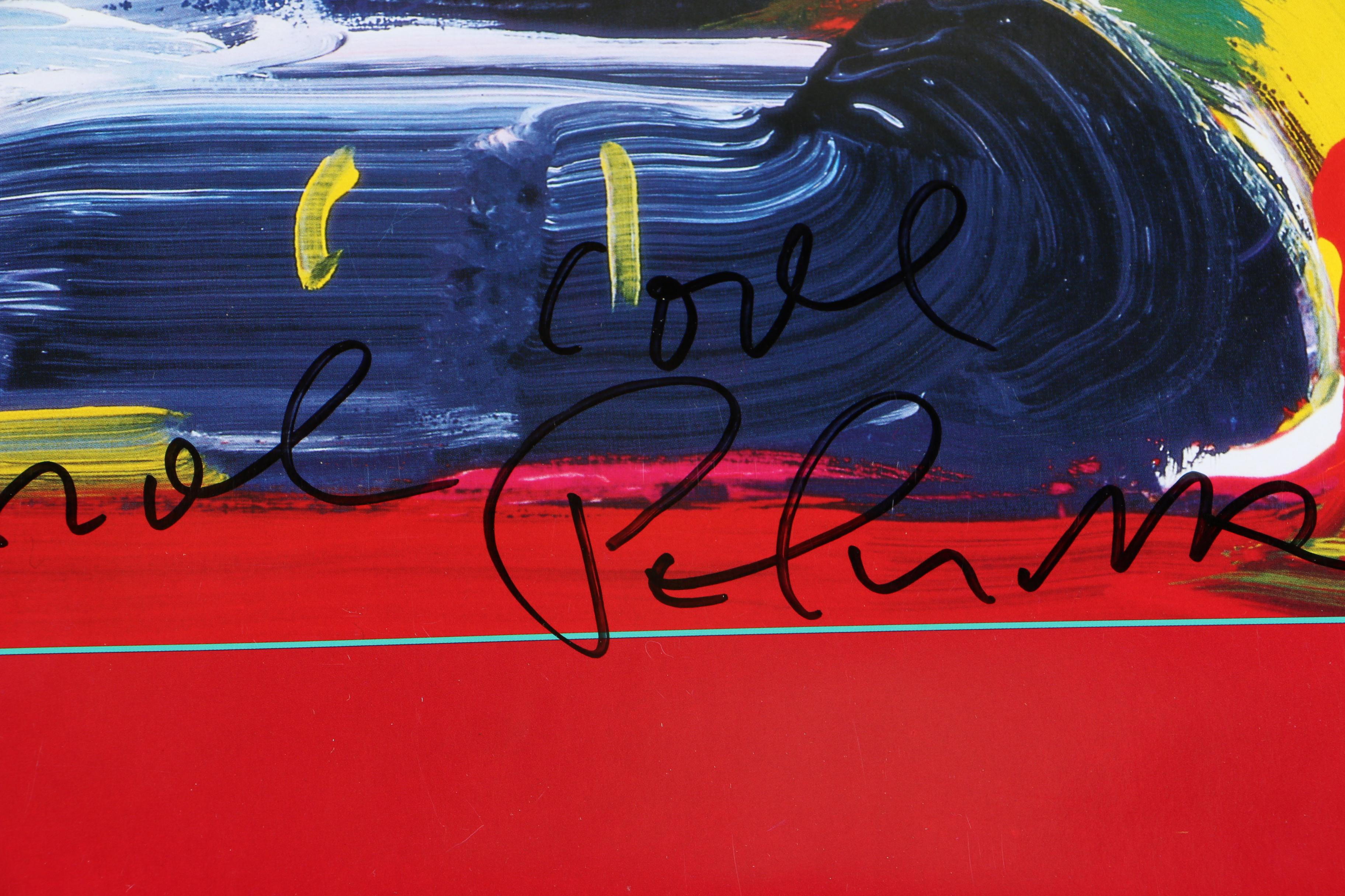 Peter Max Offset Lithographic Poster "Flowers in Blue Vase II" With Personal Dedication