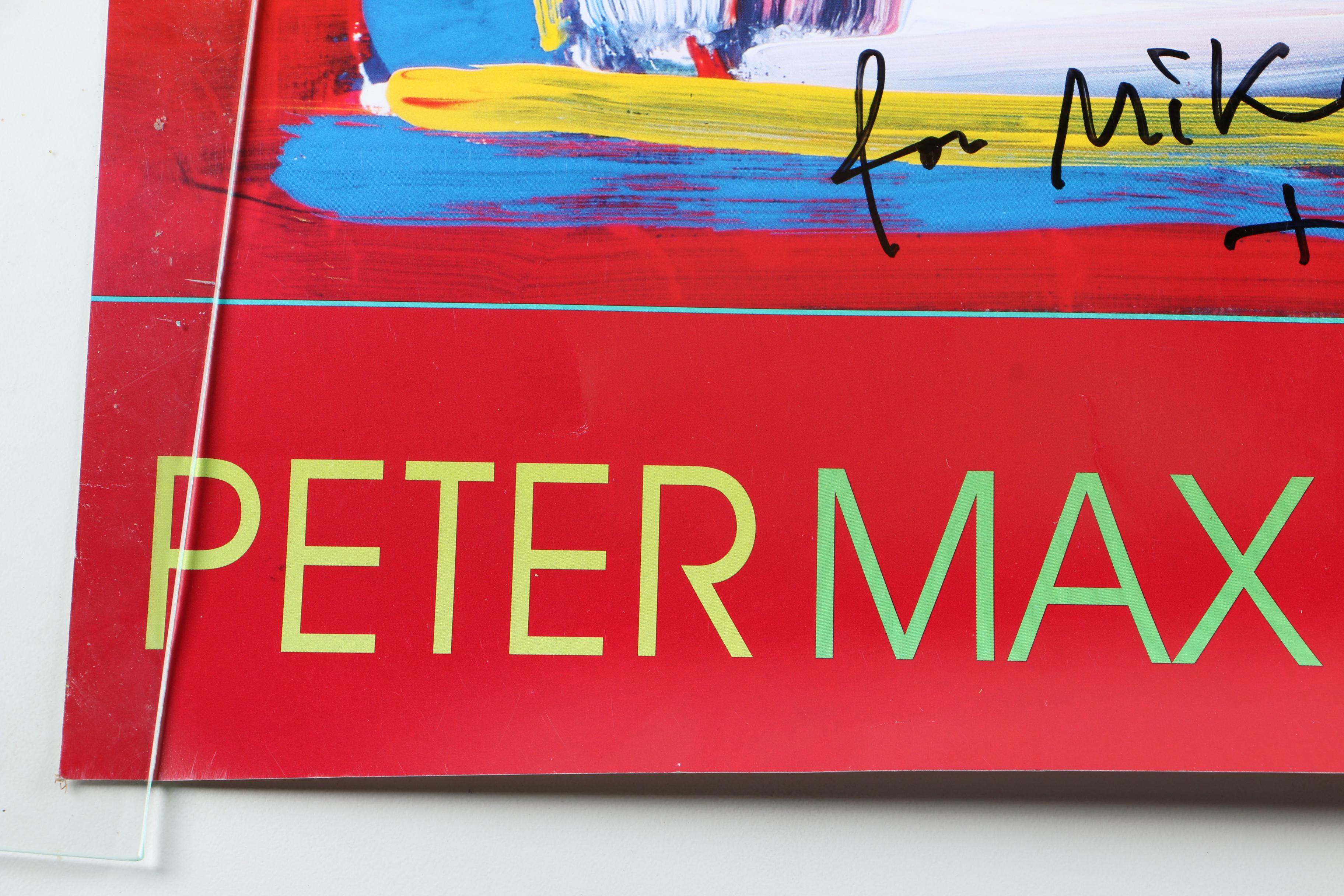 Peter Max Offset Lithographic Poster "Flowers in Blue Vase II" With Personal Dedication