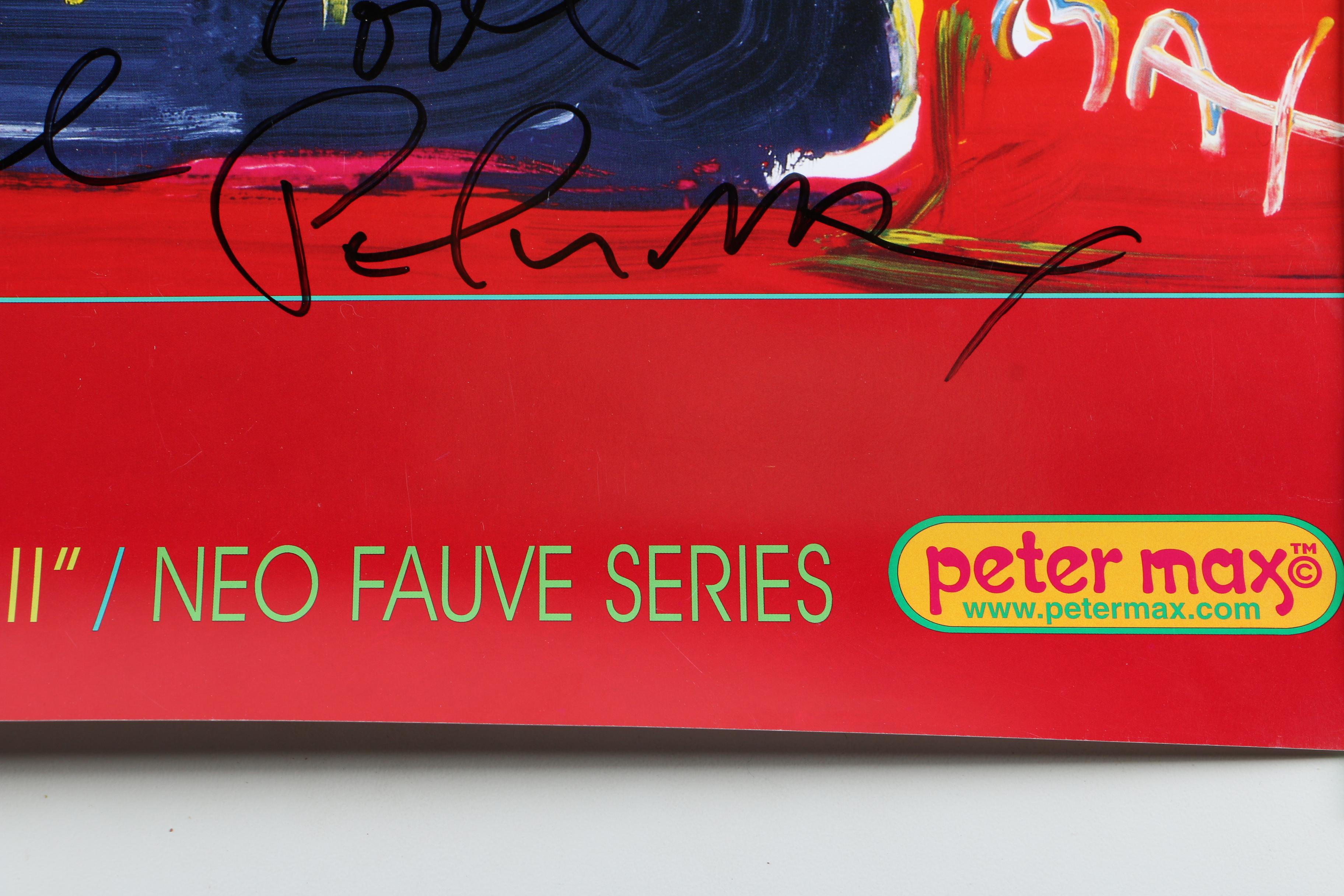 Peter Max Offset Lithographic Poster "Flowers in Blue Vase II" With Personal Dedication