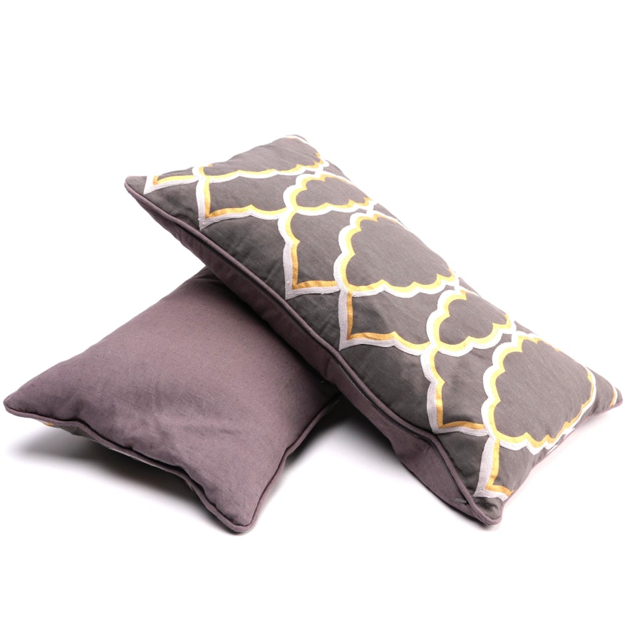 Brown and Gold Tone Embroidered Lumbar Pillows