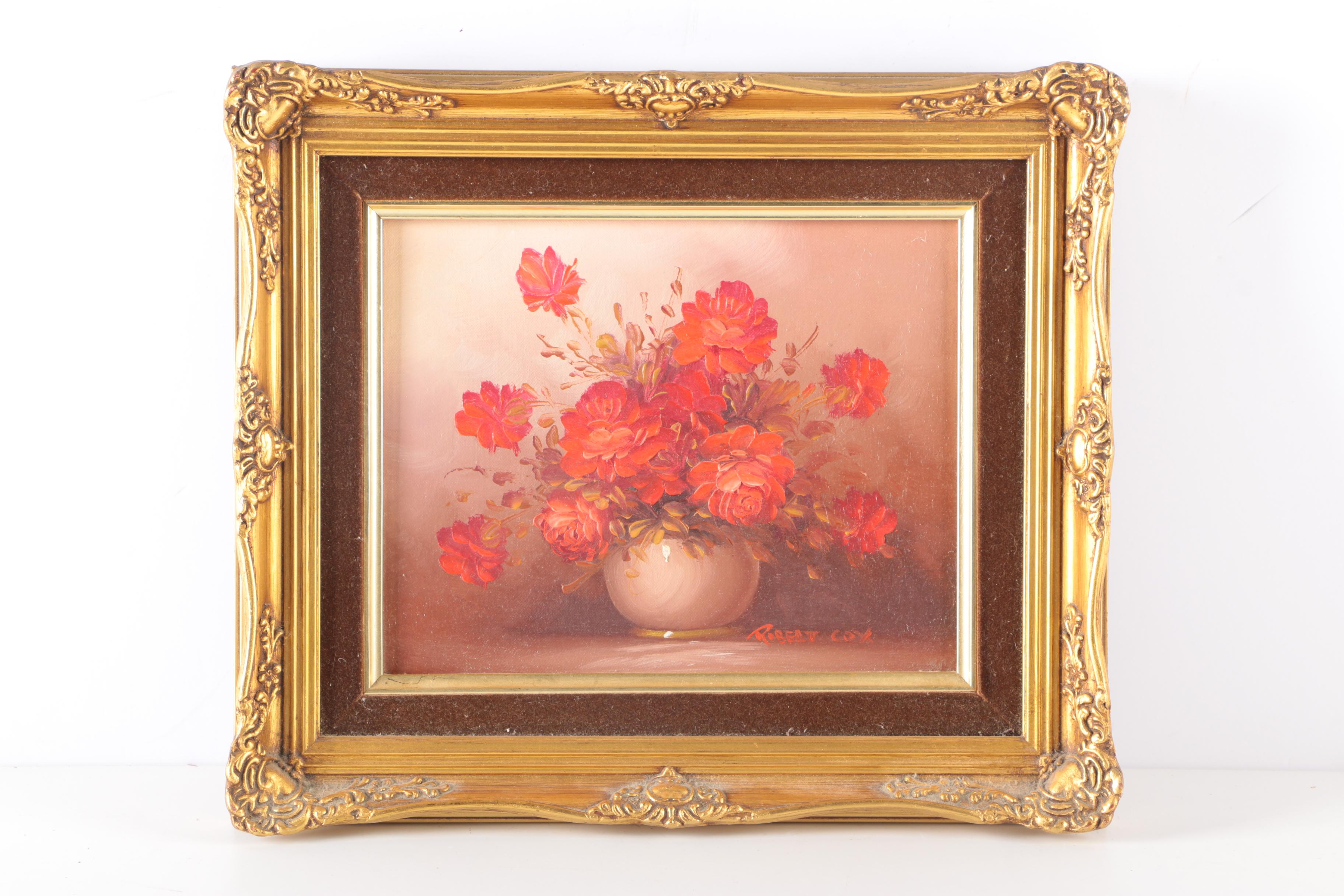 Framed Original Floral Oil Paintings on Canvas
