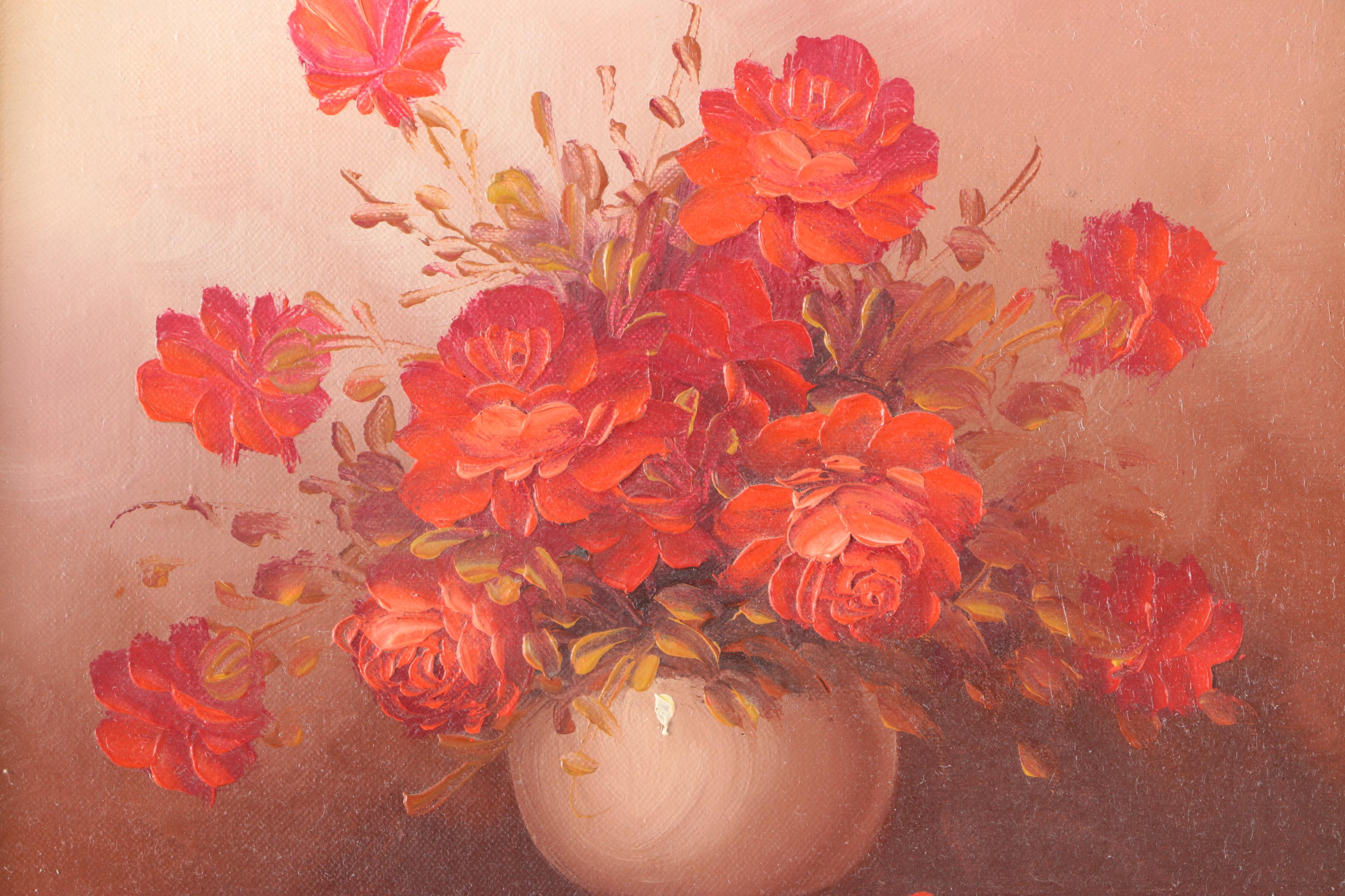 Framed Original Floral Oil Paintings on Canvas