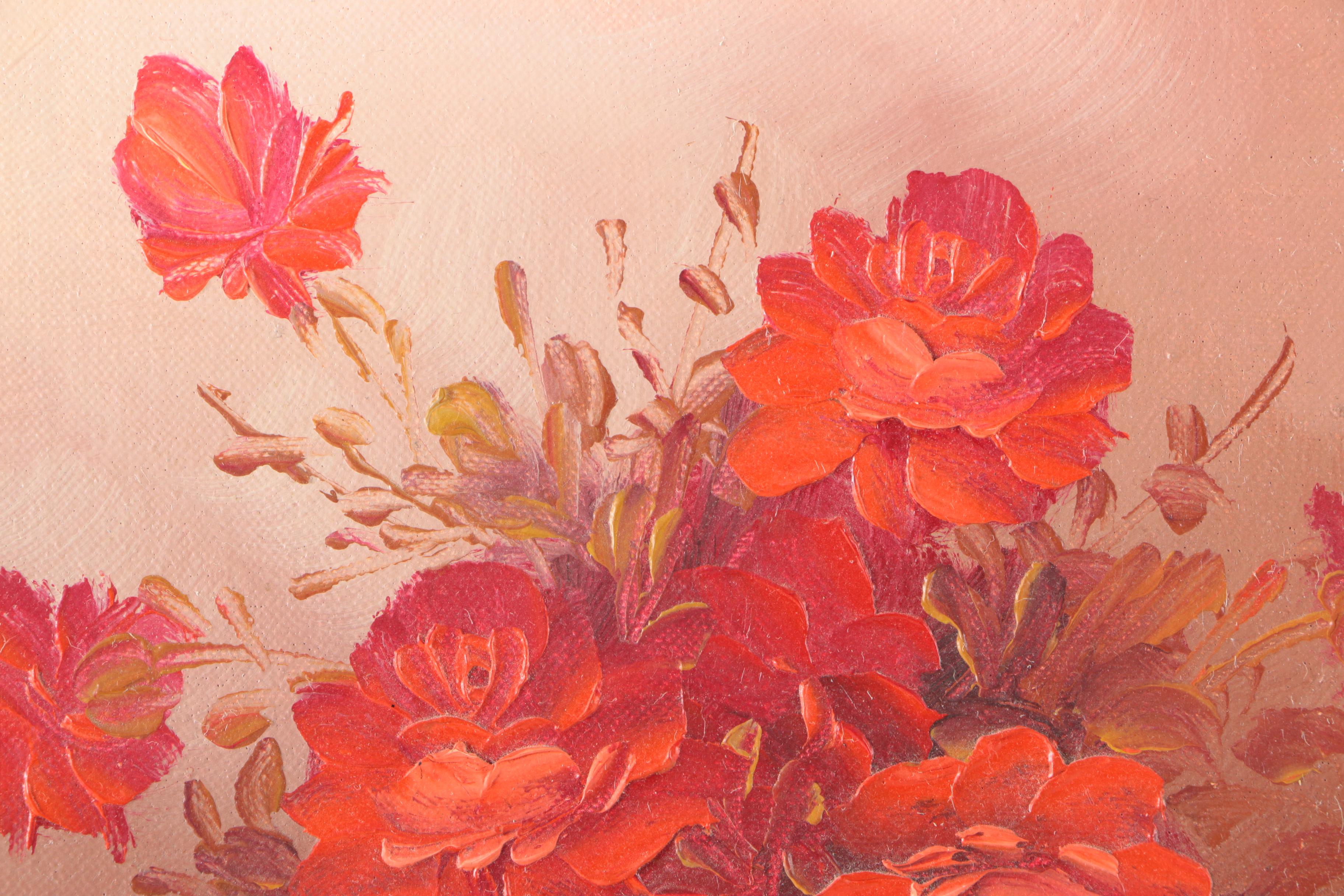 Framed Original Floral Oil Paintings on Canvas