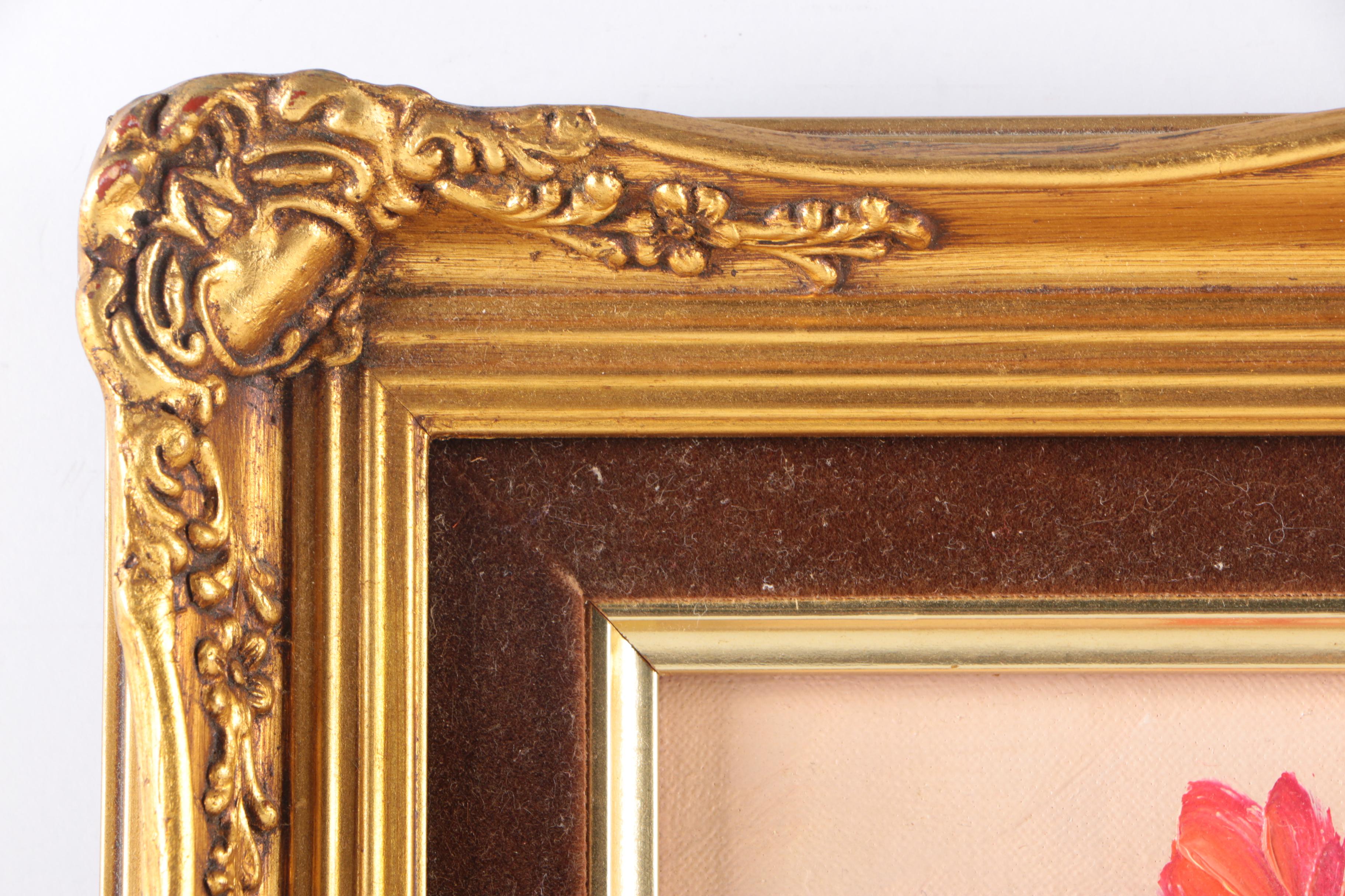 Framed Original Floral Oil Paintings on Canvas