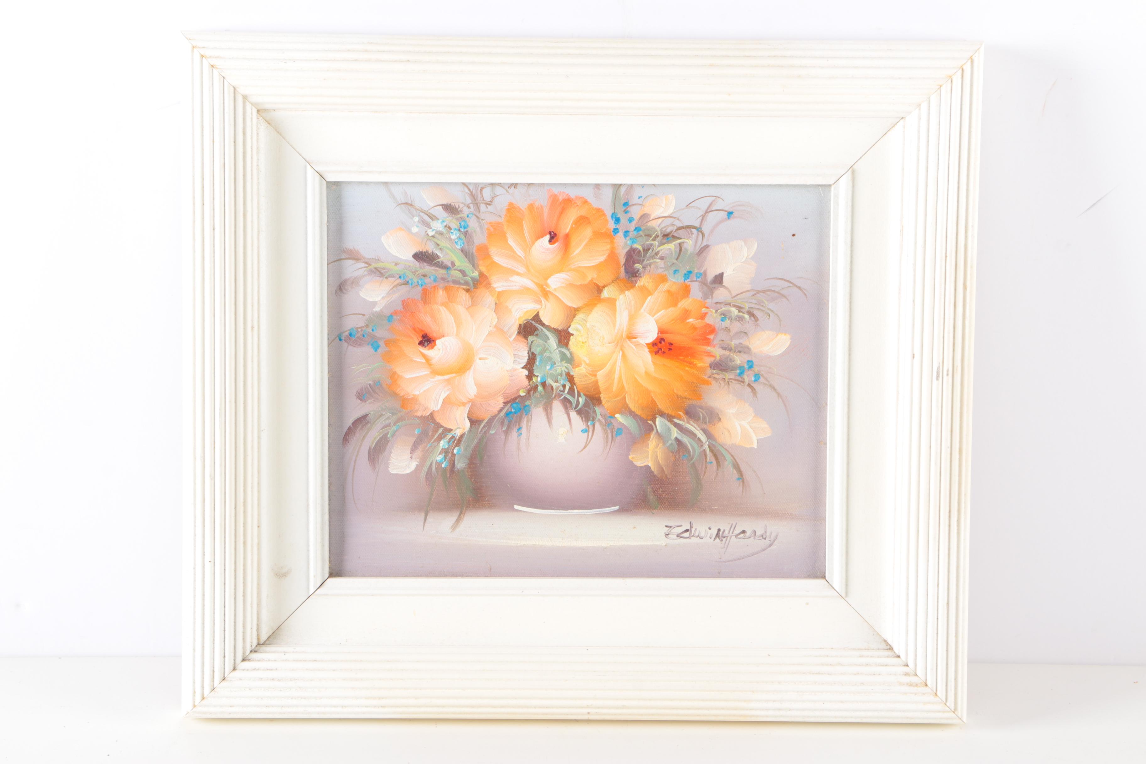 Framed Original Floral Oil Paintings on Canvas