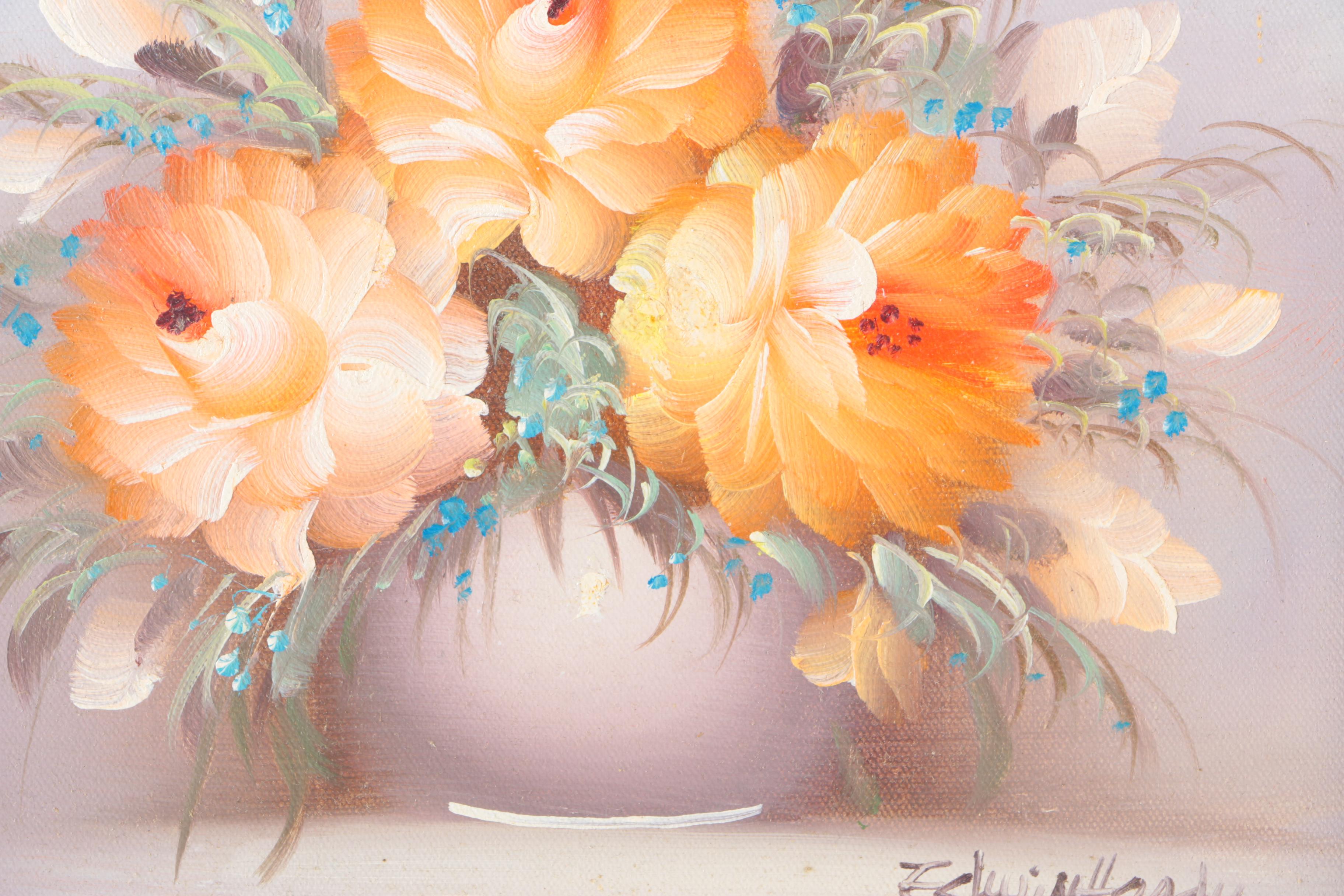 Framed Original Floral Oil Paintings on Canvas