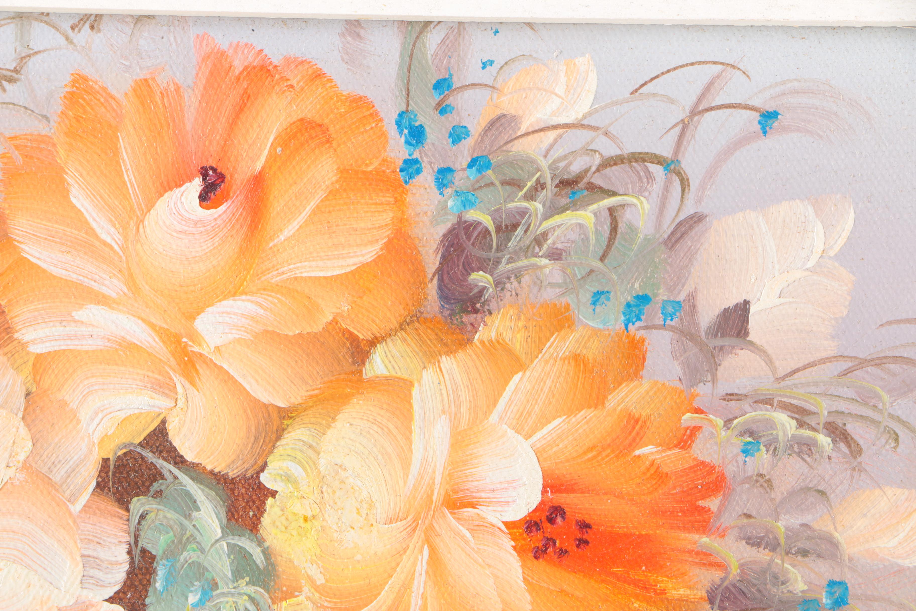 Framed Original Floral Oil Paintings on Canvas