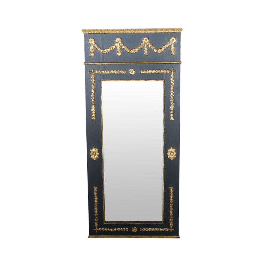 Empire Style Black and Gold-Tone Wooden Wall Mirror