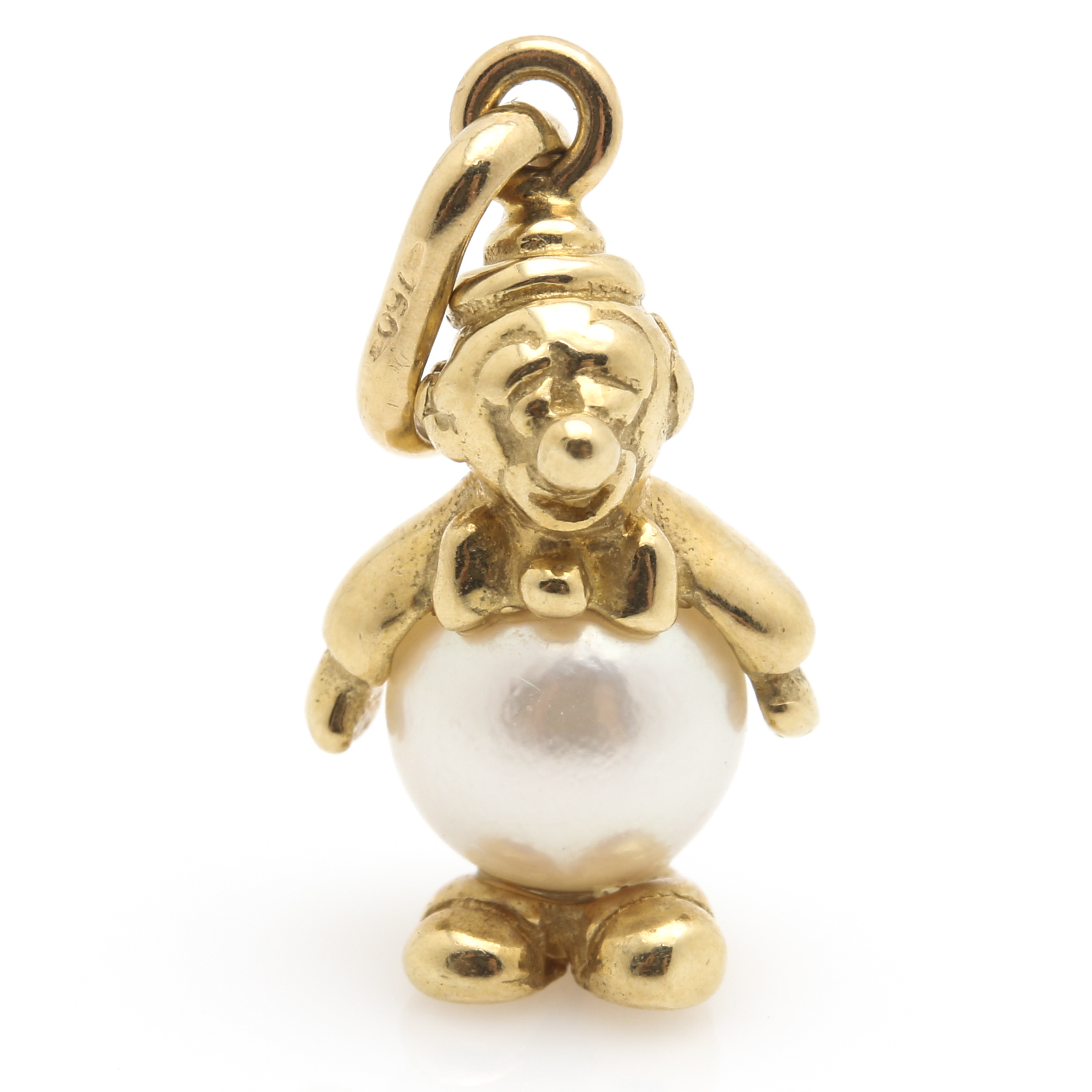 18K Yellow Gold Cultured Pearl Clown Pendant