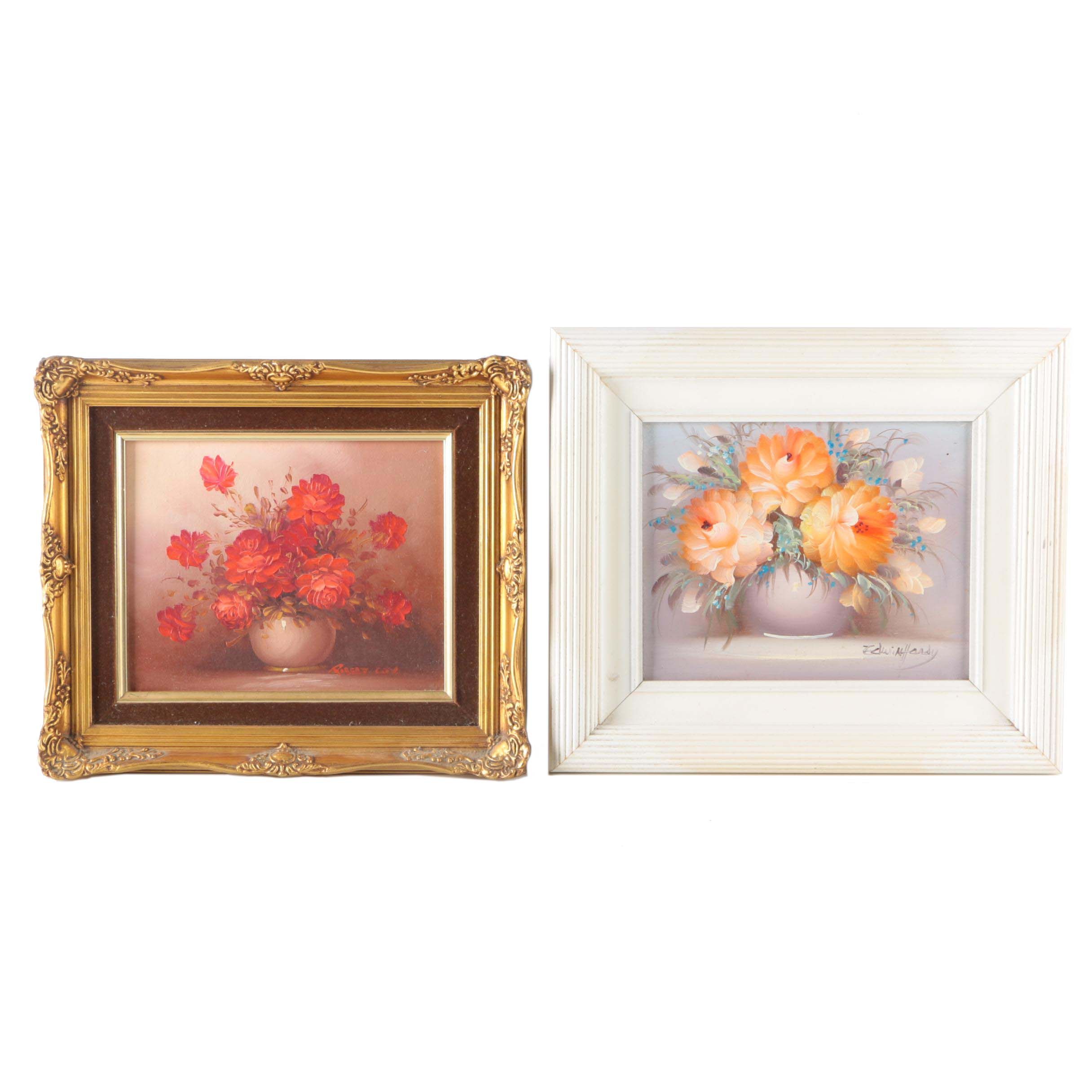 Framed Original Floral Oil Paintings on Canvas
