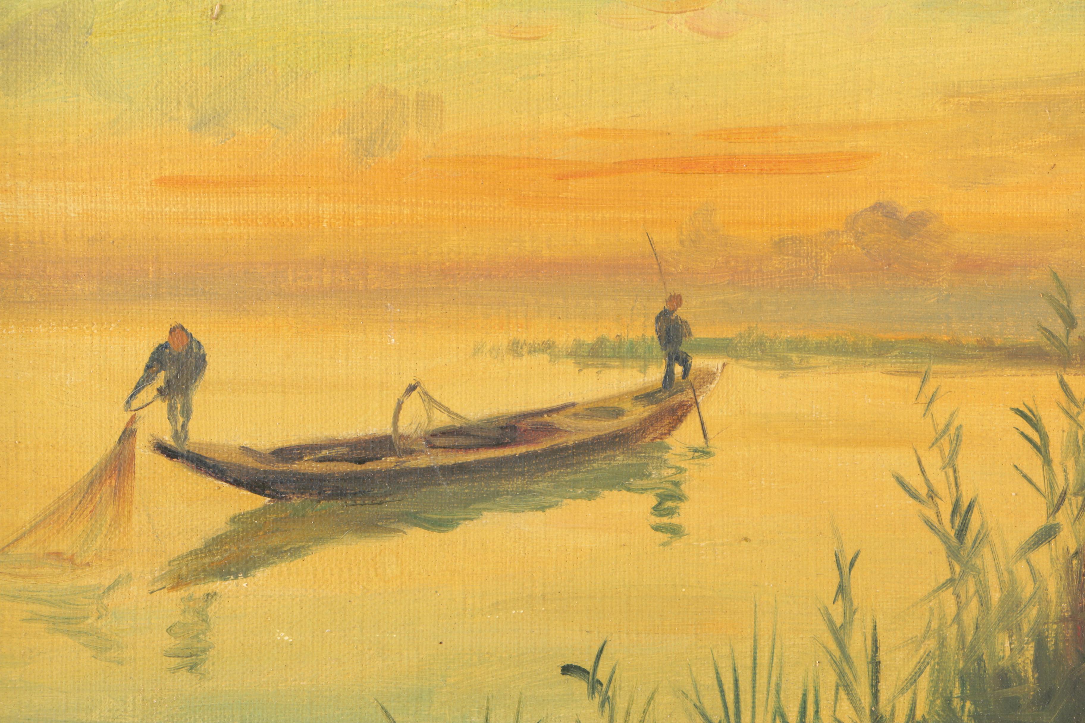 Oil Painting on Canvas of Two Men Fishing