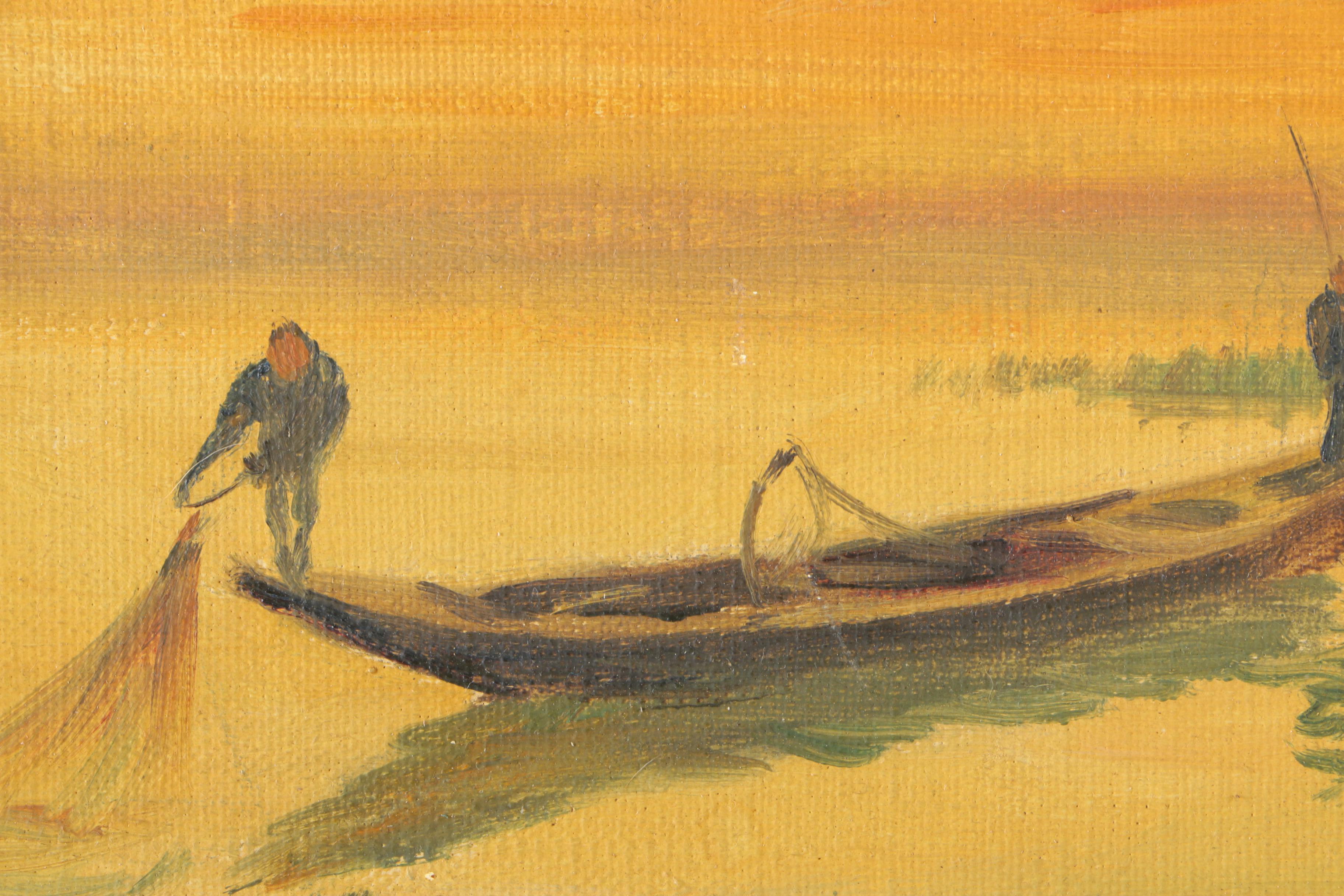 Oil Painting on Canvas of Two Men Fishing
