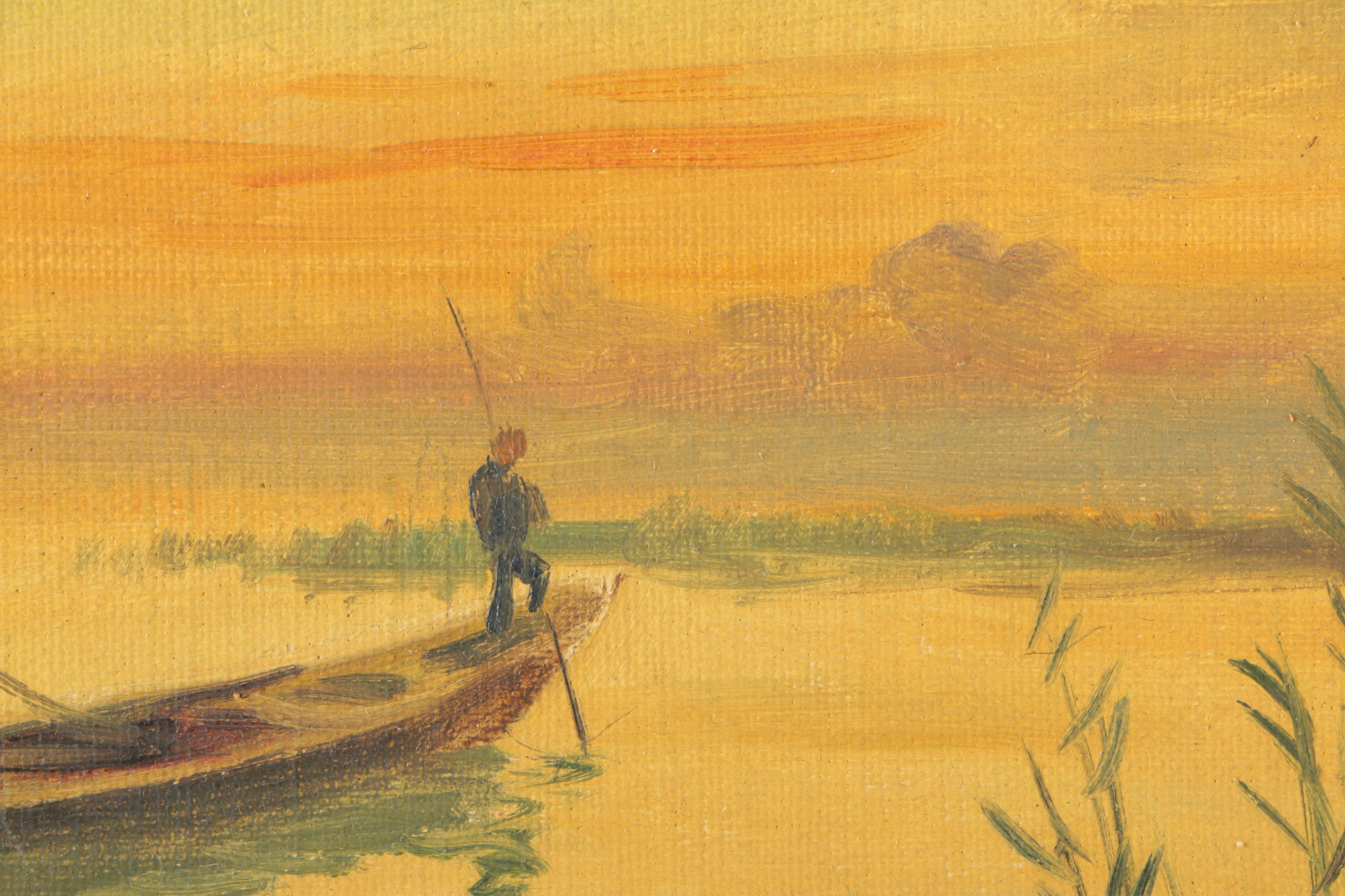 Oil Painting on Canvas of Two Men Fishing