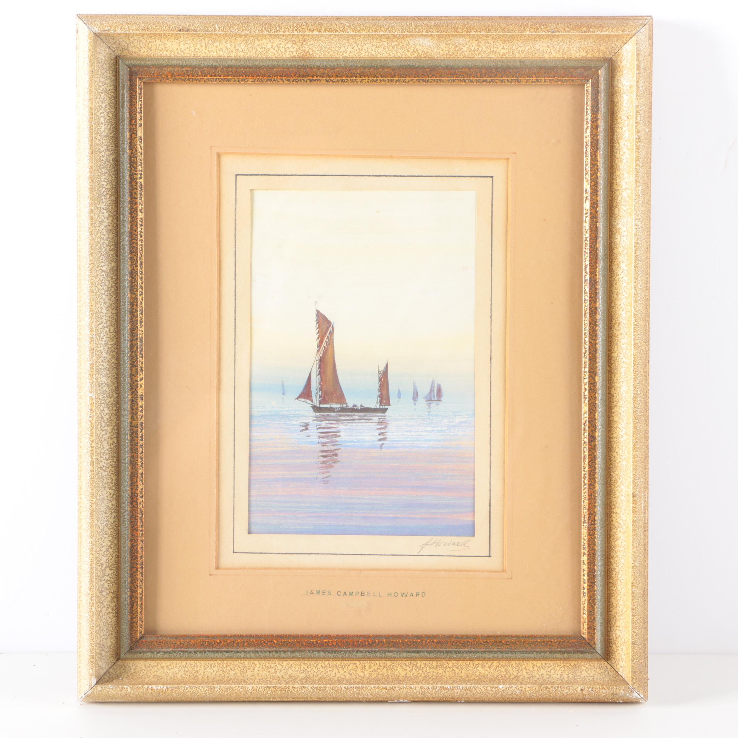 James Campbell Howard Gouache and Watercolor Painting of Boats
