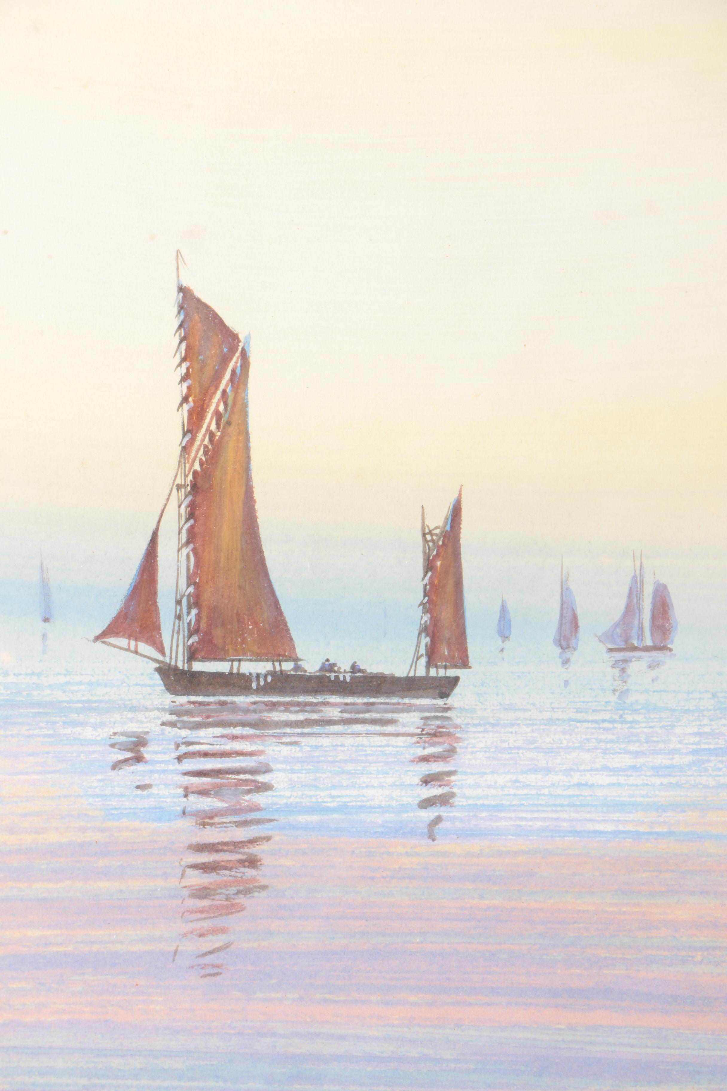 James Campbell Howard Gouache and Watercolor Painting of Boats