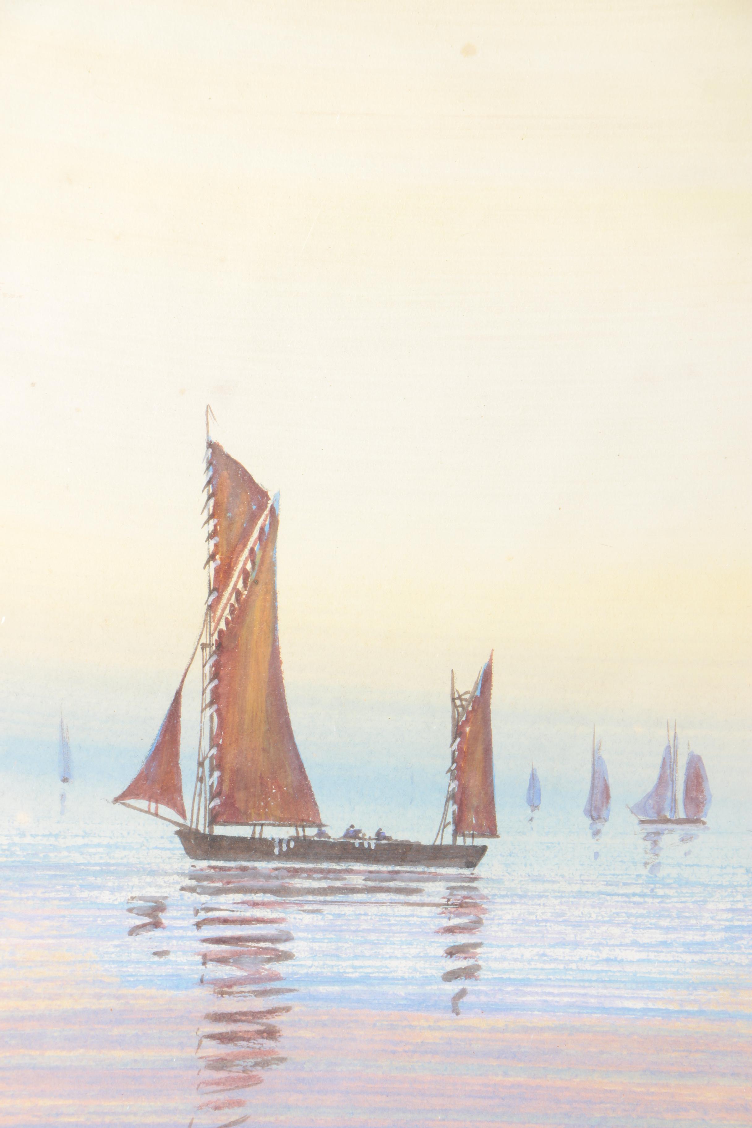 James Campbell Howard Gouache and Watercolor Painting of Boats