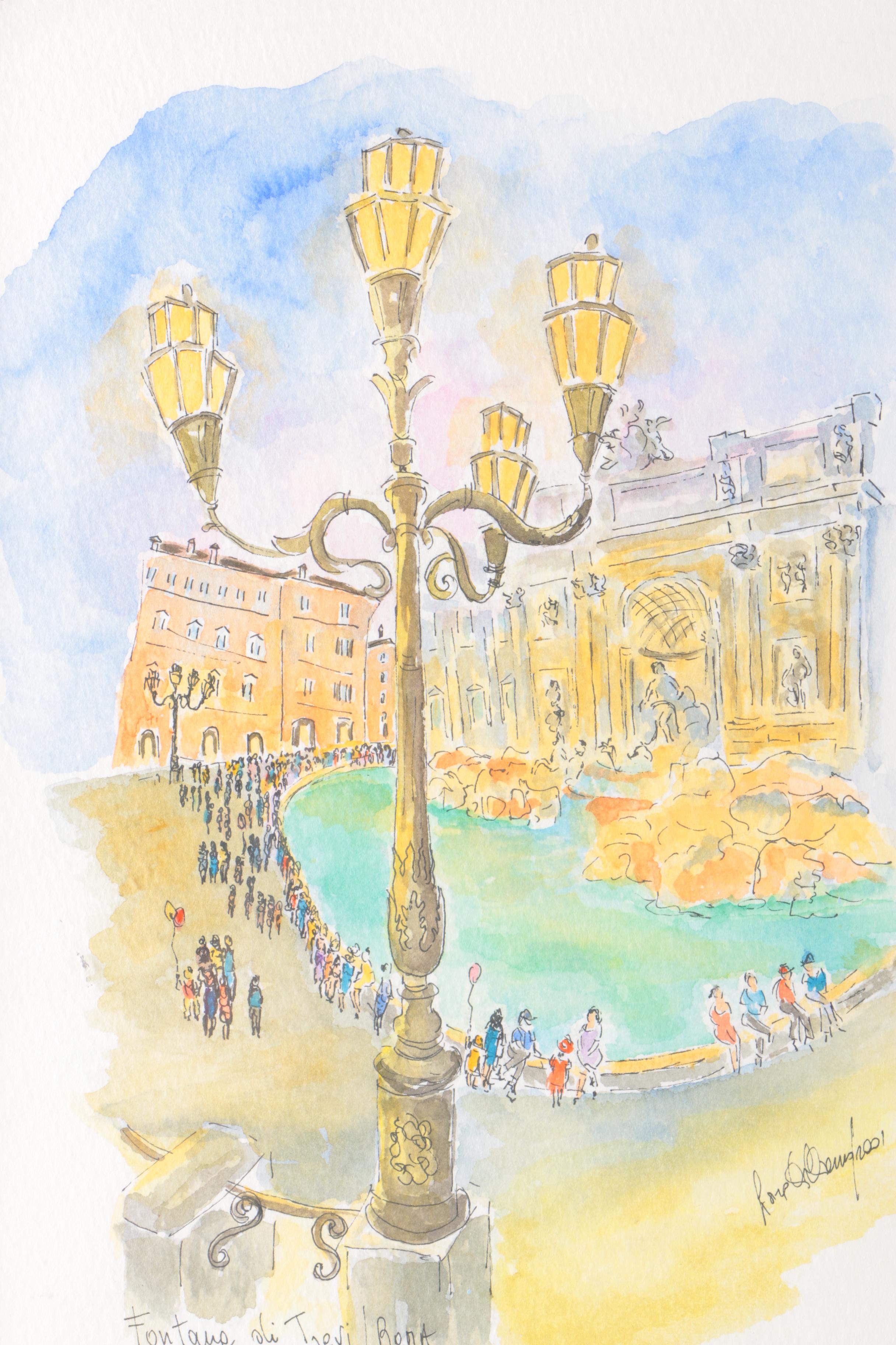 2001 Lora Williams Ink and Watercolor "Fontana di Trevi, Roma"