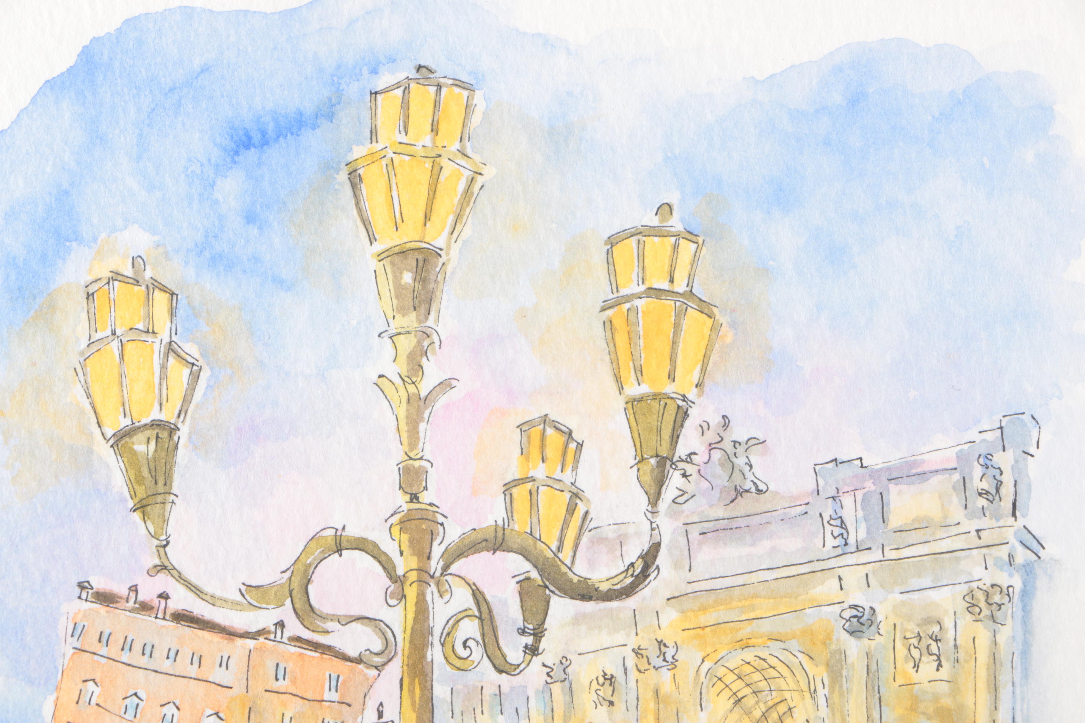 2001 Lora Williams Ink and Watercolor "Fontana di Trevi, Roma"