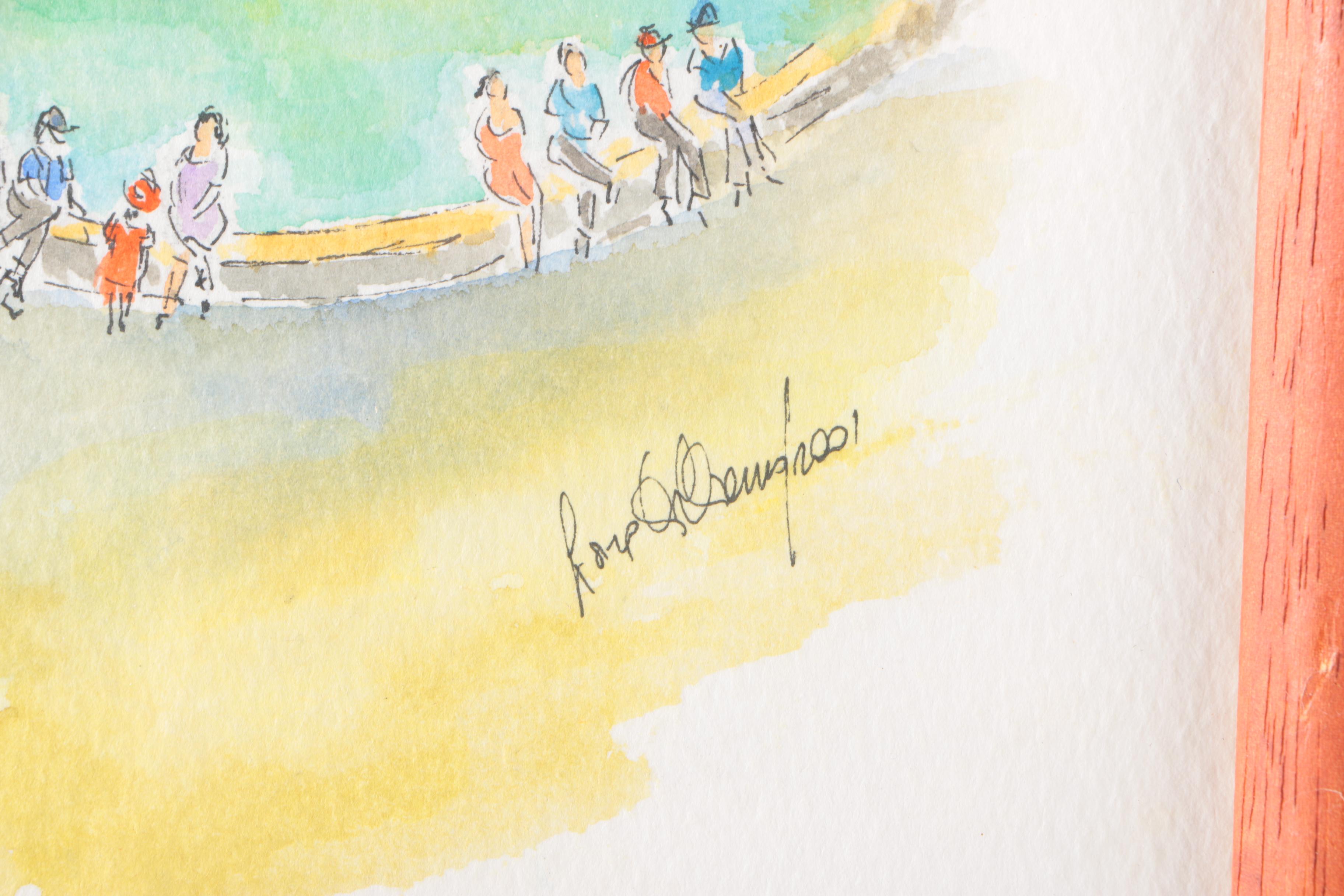 2001 Lora Williams Ink and Watercolor "Fontana di Trevi, Roma"