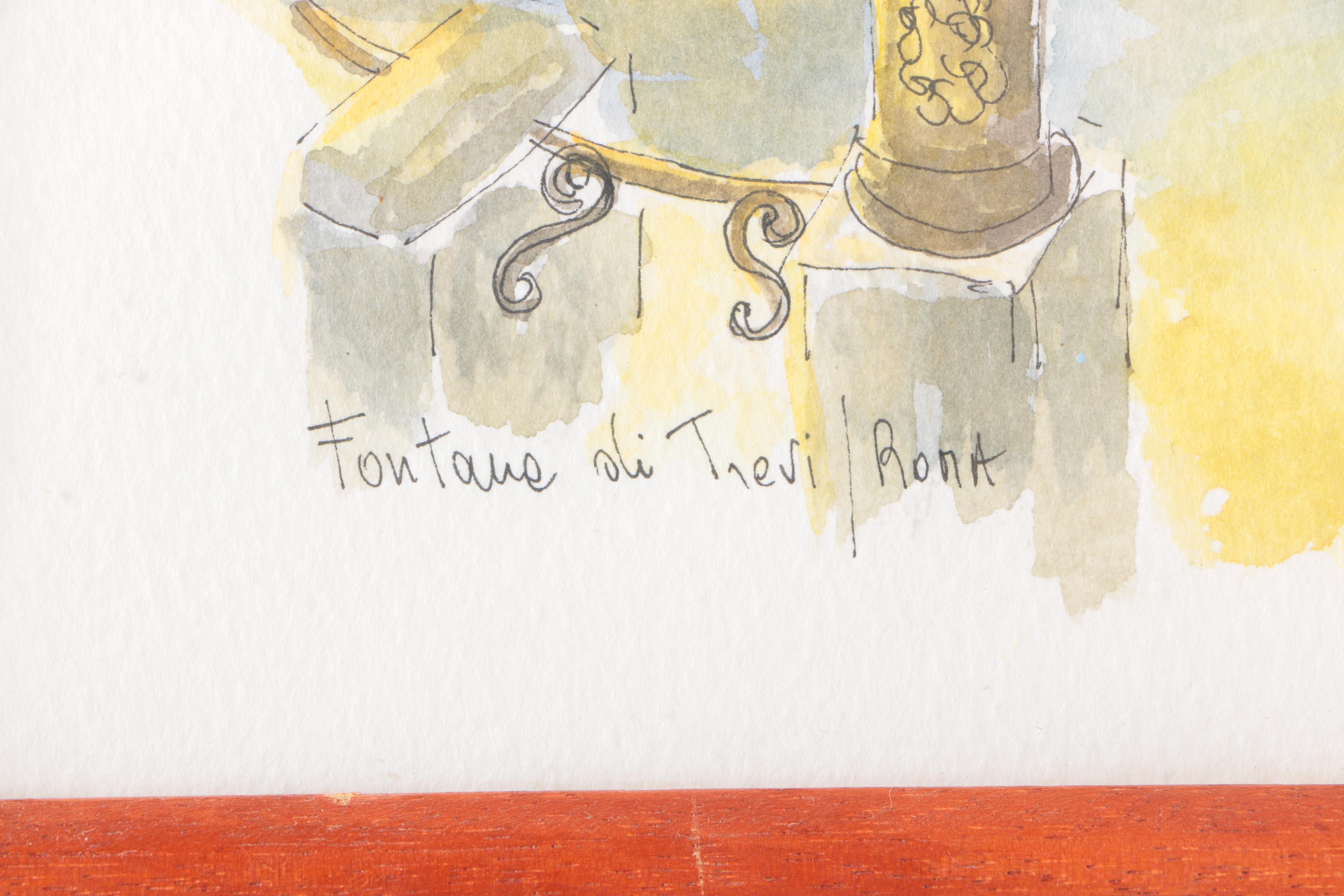 2001 Lora Williams Ink and Watercolor "Fontana di Trevi, Roma"