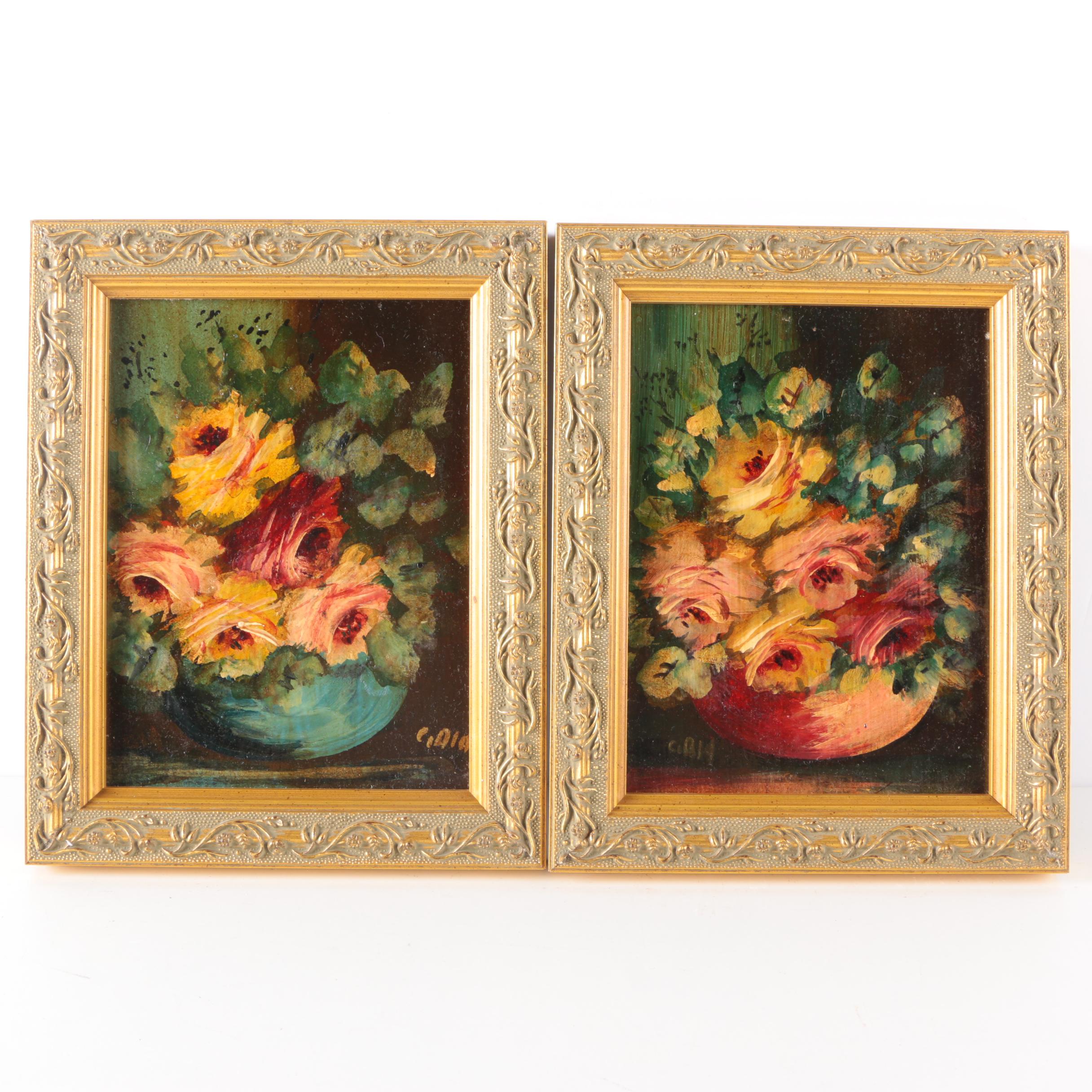 Oil Paintings on Board of Garden Roses