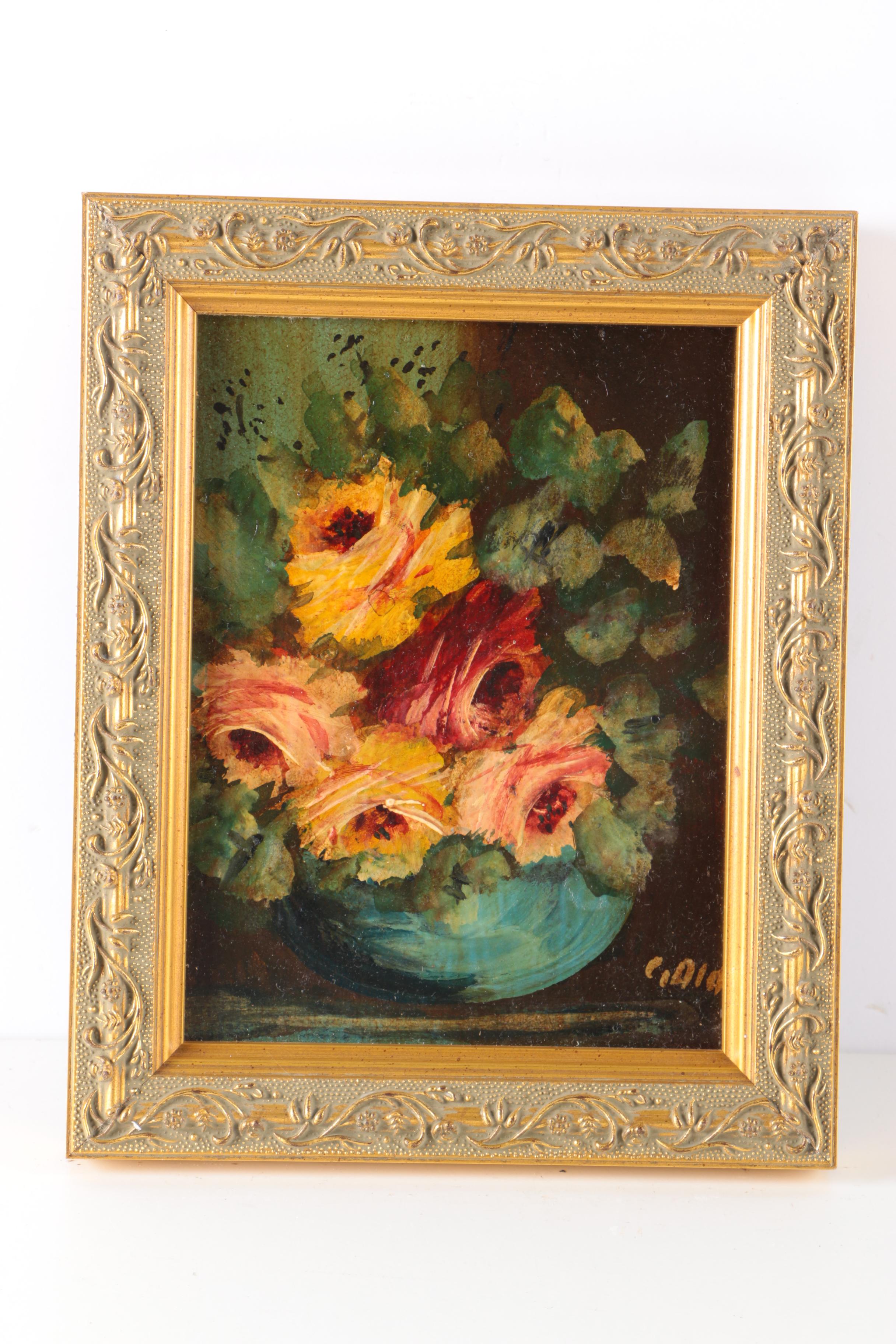 Oil Paintings on Board of Garden Roses