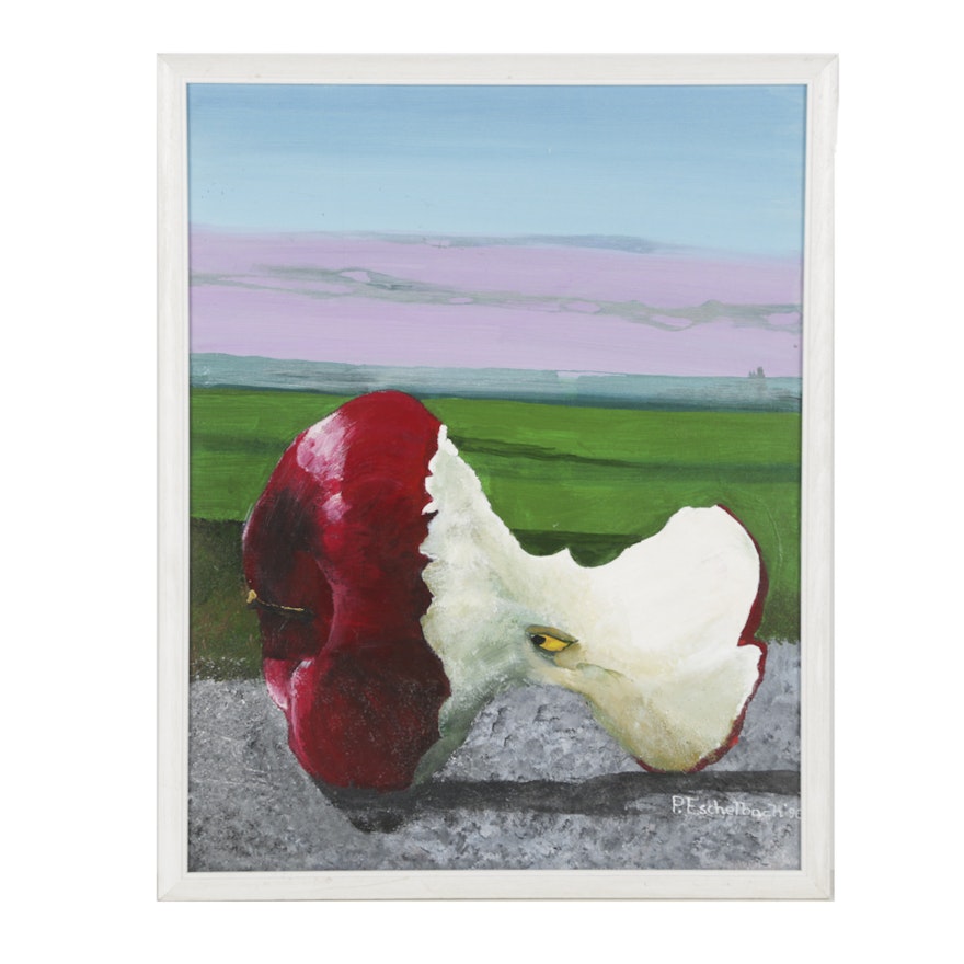 P. Eschelbach Acrylic Painting on Canvas Apple in Landscape