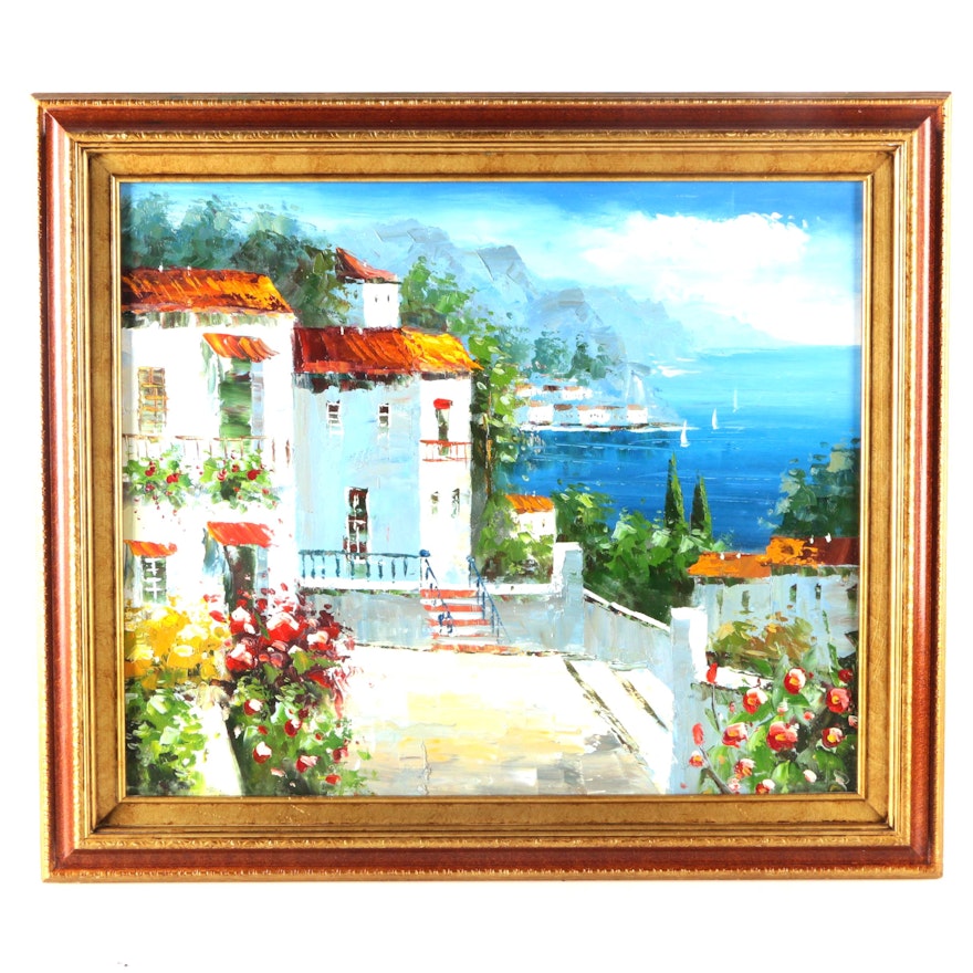Acrylic Painting on Canvas of Mediterranean Villa