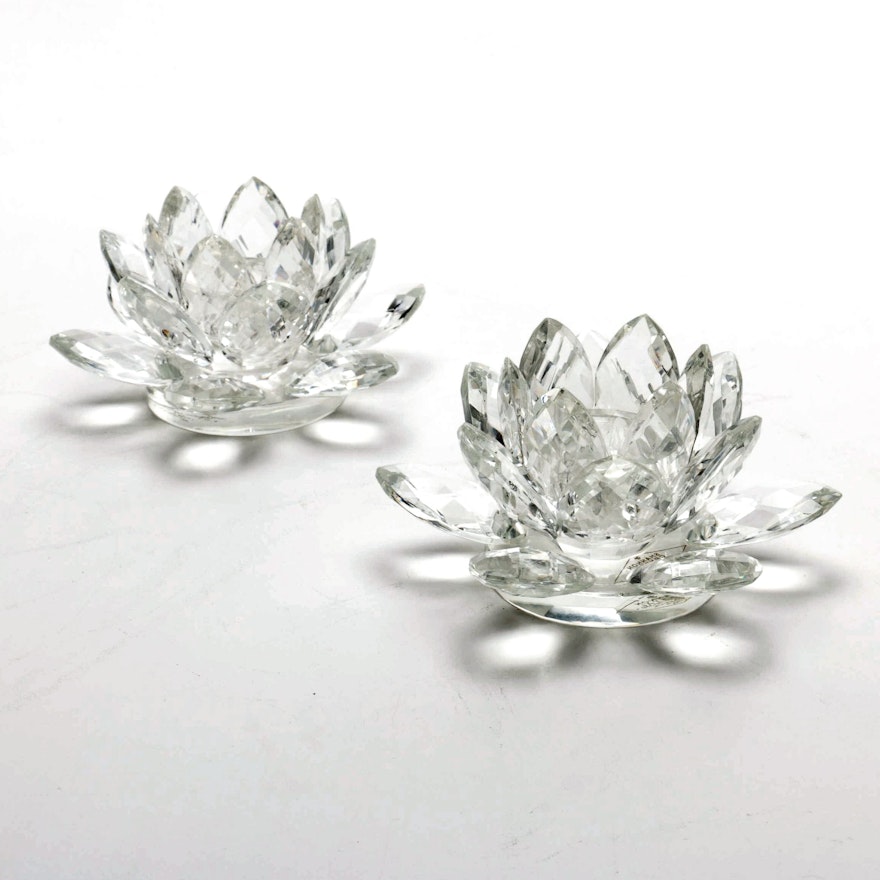 Set of Shannon Crystal Lotus Candleholders