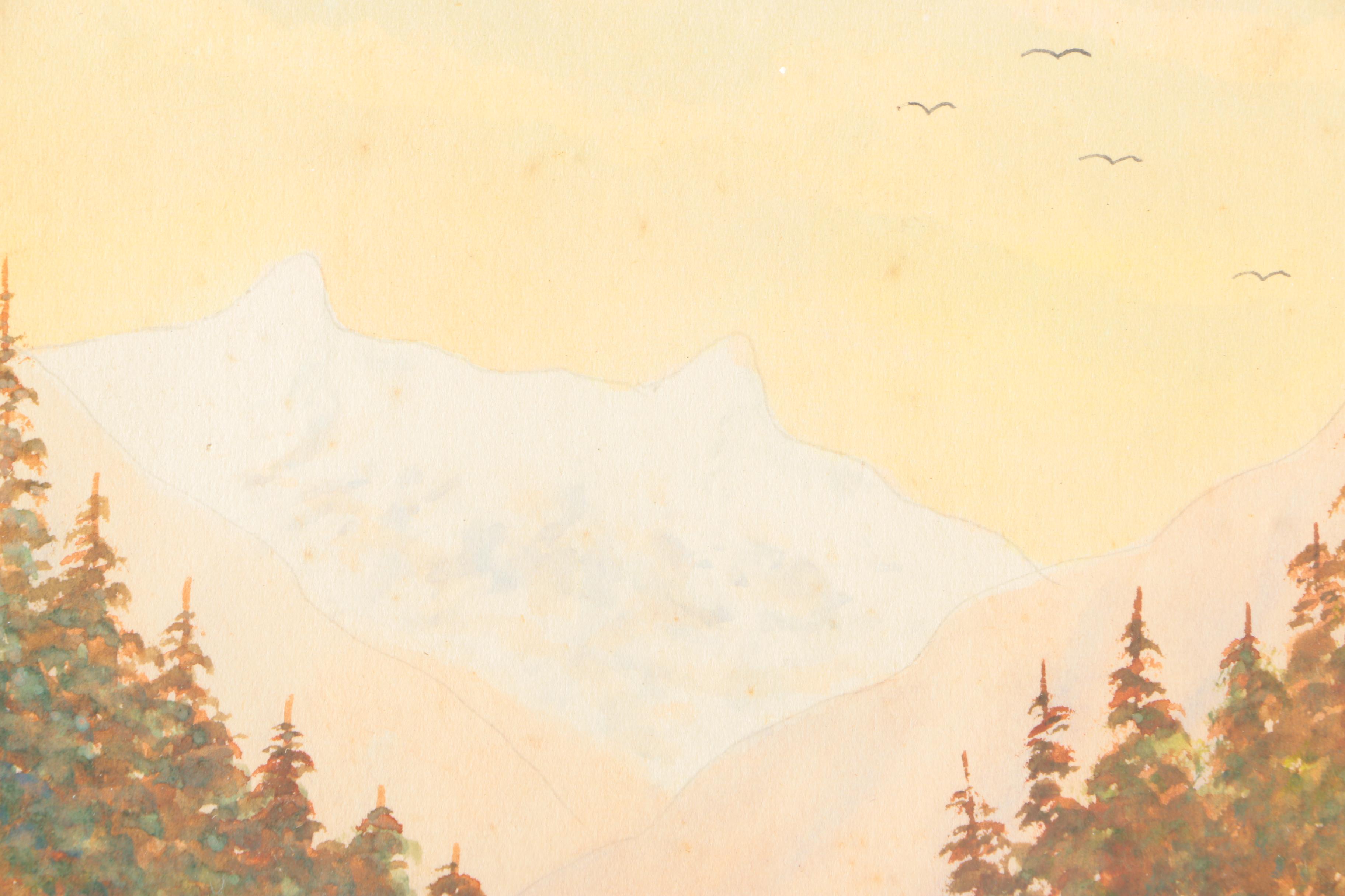 A. Brent Watercolor Painting on Paper of Landscape