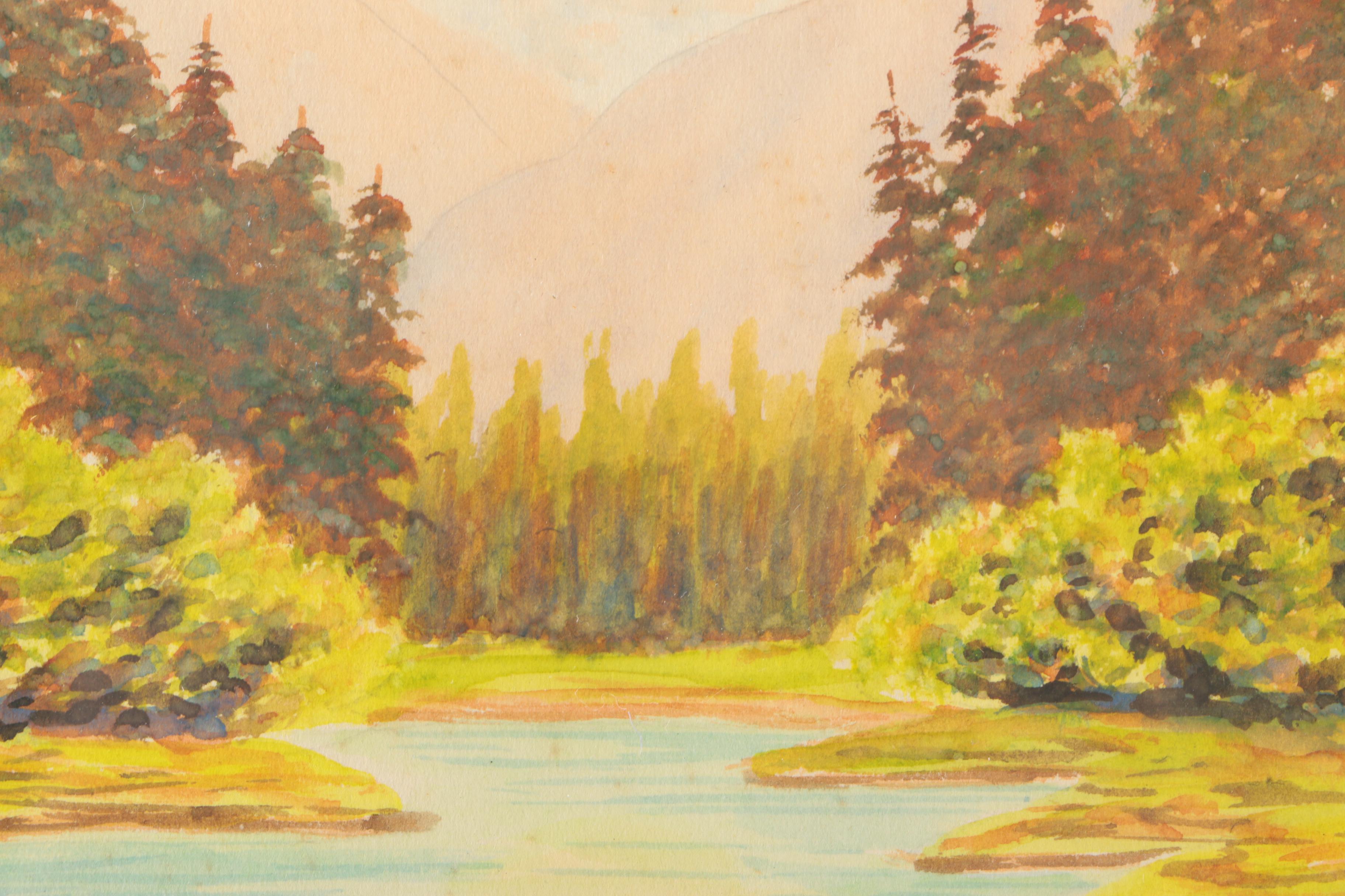 A. Brent Watercolor Painting on Paper of Landscape